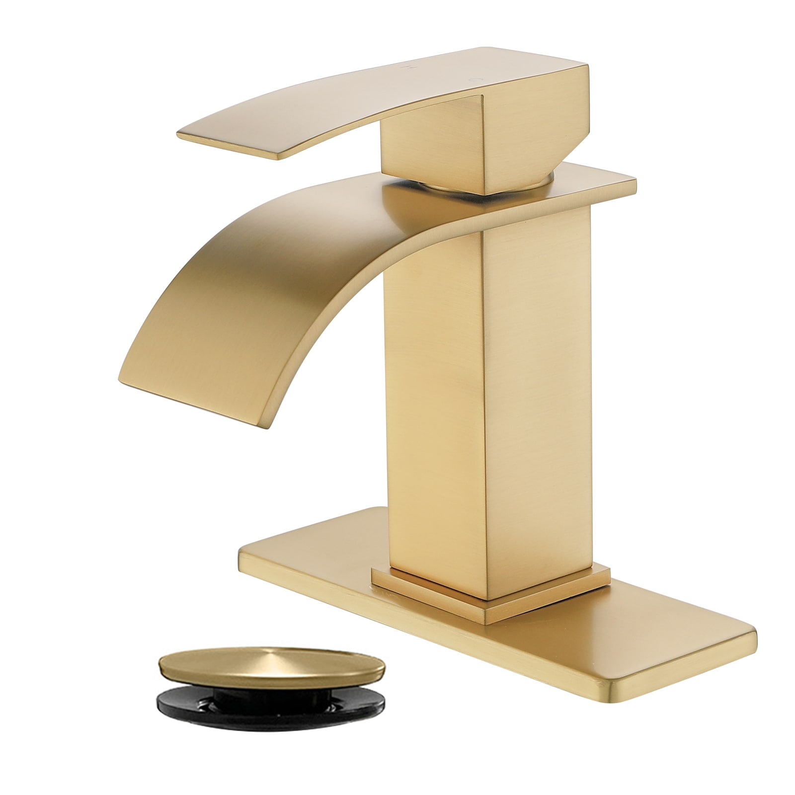 Vanityfus Single Handle Faucet Bathroom Faucet with Drain and Supply Lines-Brushed Gold