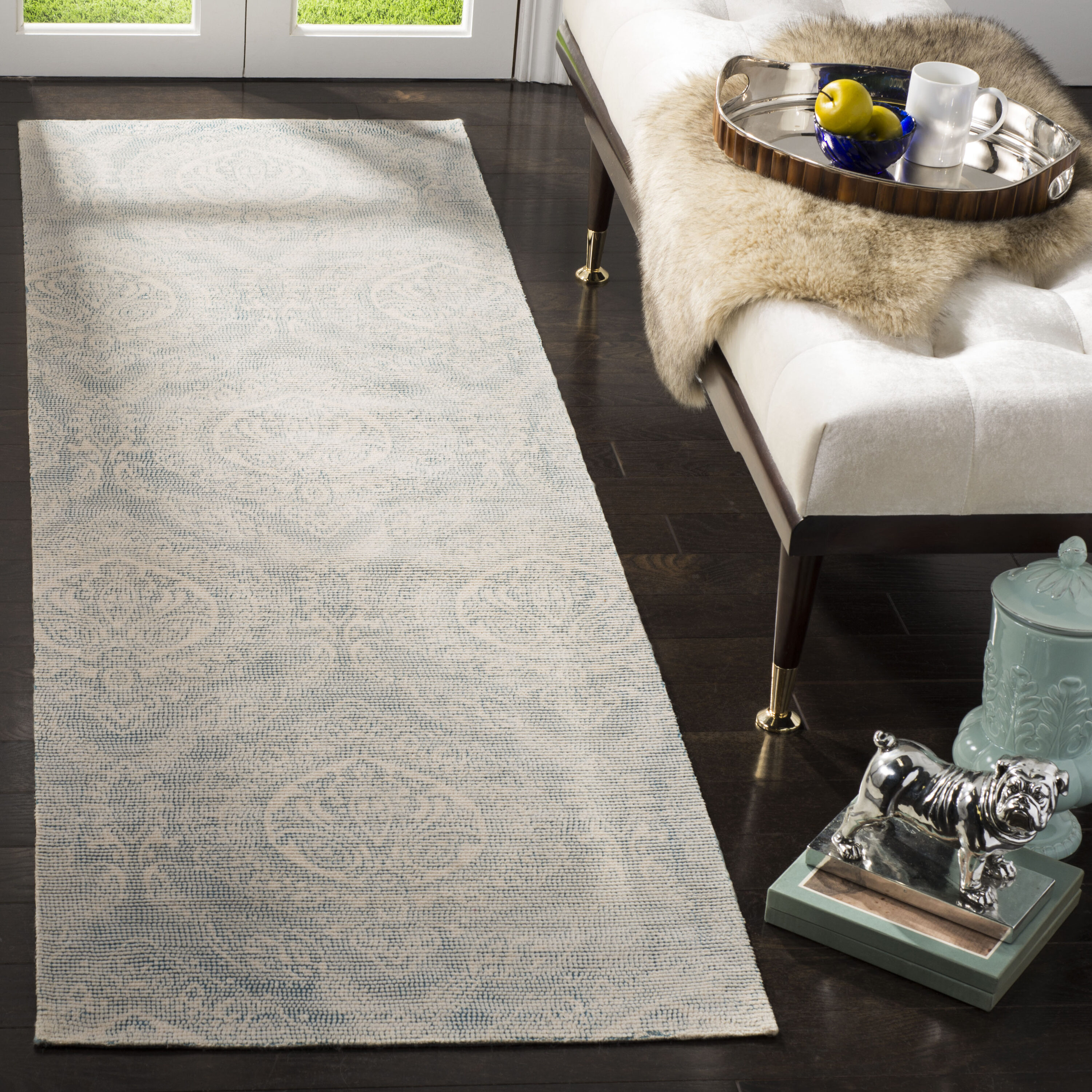  Marbella 405 Turquoise/Ivory Traditional 2ft-3in x 8ft Runner Rug
