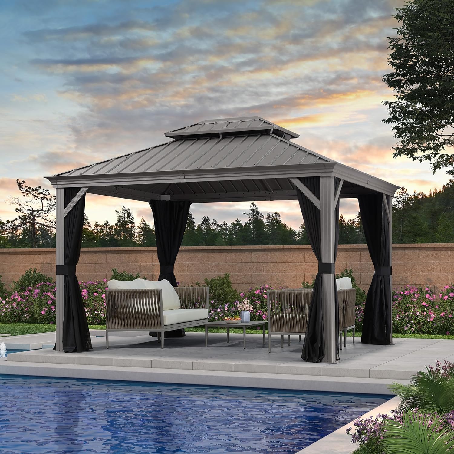 Light Gray 10' x 12' Double Roof Aluminum Patio Gazebo