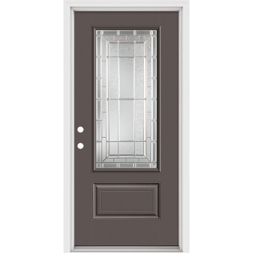 Masonite 631195 Sequence 36-in x 80-in x 4-9/16-in Fiberglass 3/4 lite Right-hand inswing Timber Gray Painted Prehung Front Door with Brickmould Insulating core