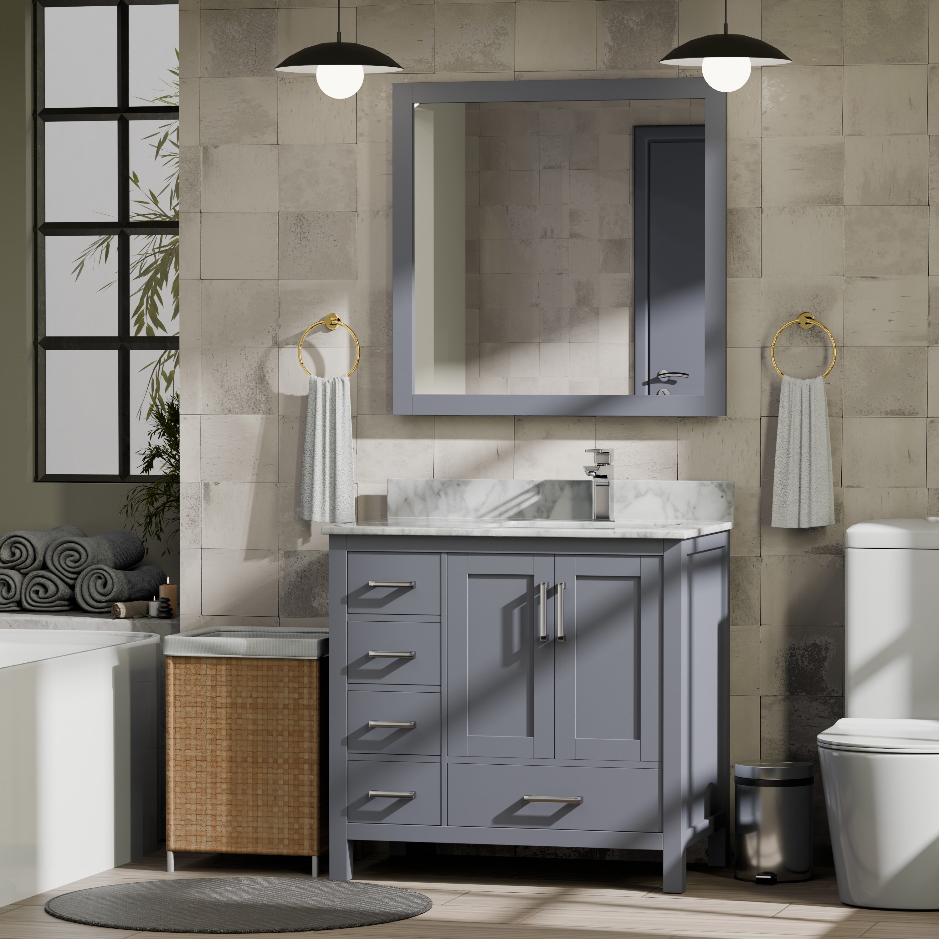 Lexora LJ342236SB00M34R Jacques 36-in Dark Grey Bathroom Vanity Base Cabinet without Top (Mirror Included)
