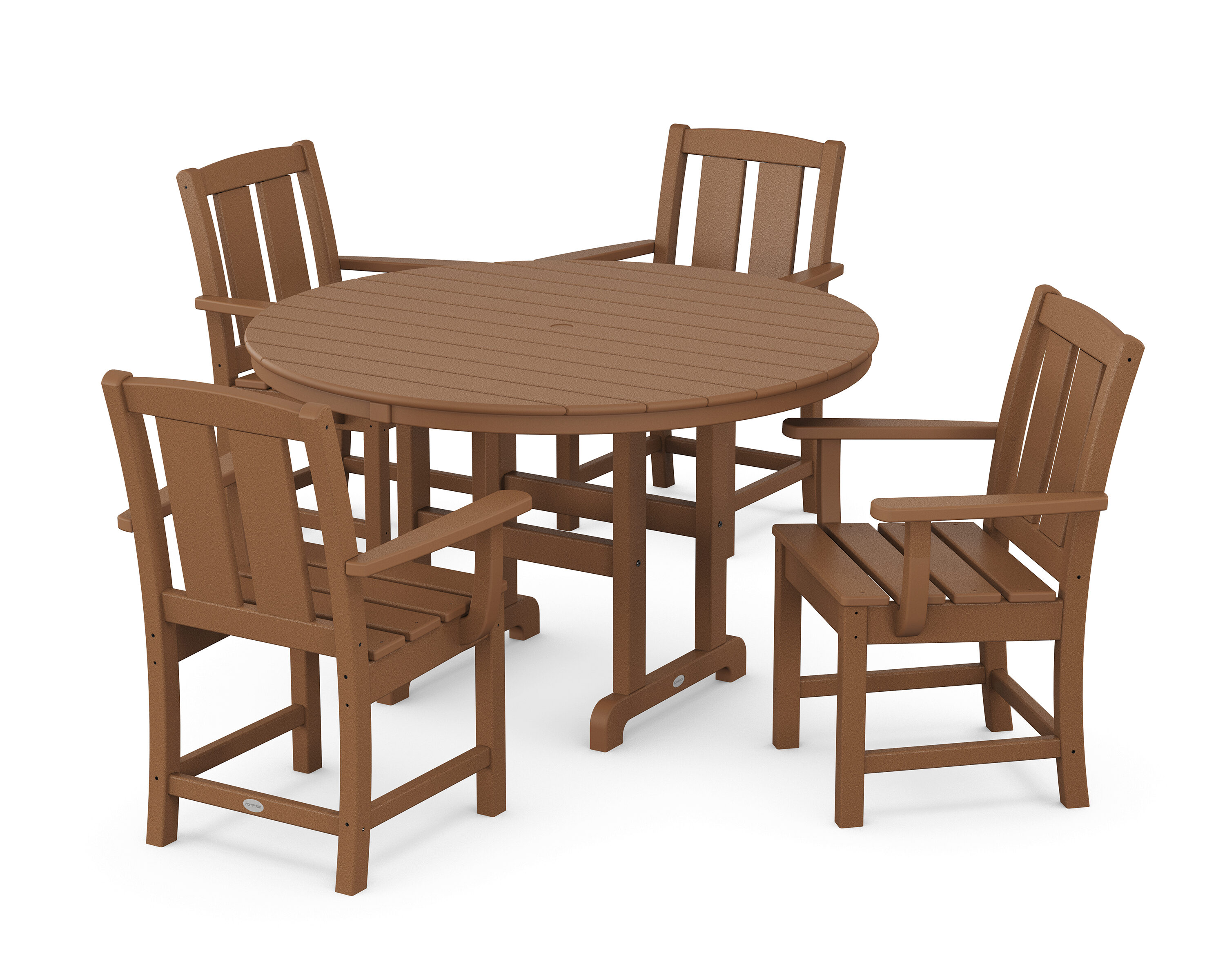 POLYWOOD PWS2057-1-TE Mission 5 -Piece Teak Patio Dining Set Plastic Round Table with 4 Stationary Chairs