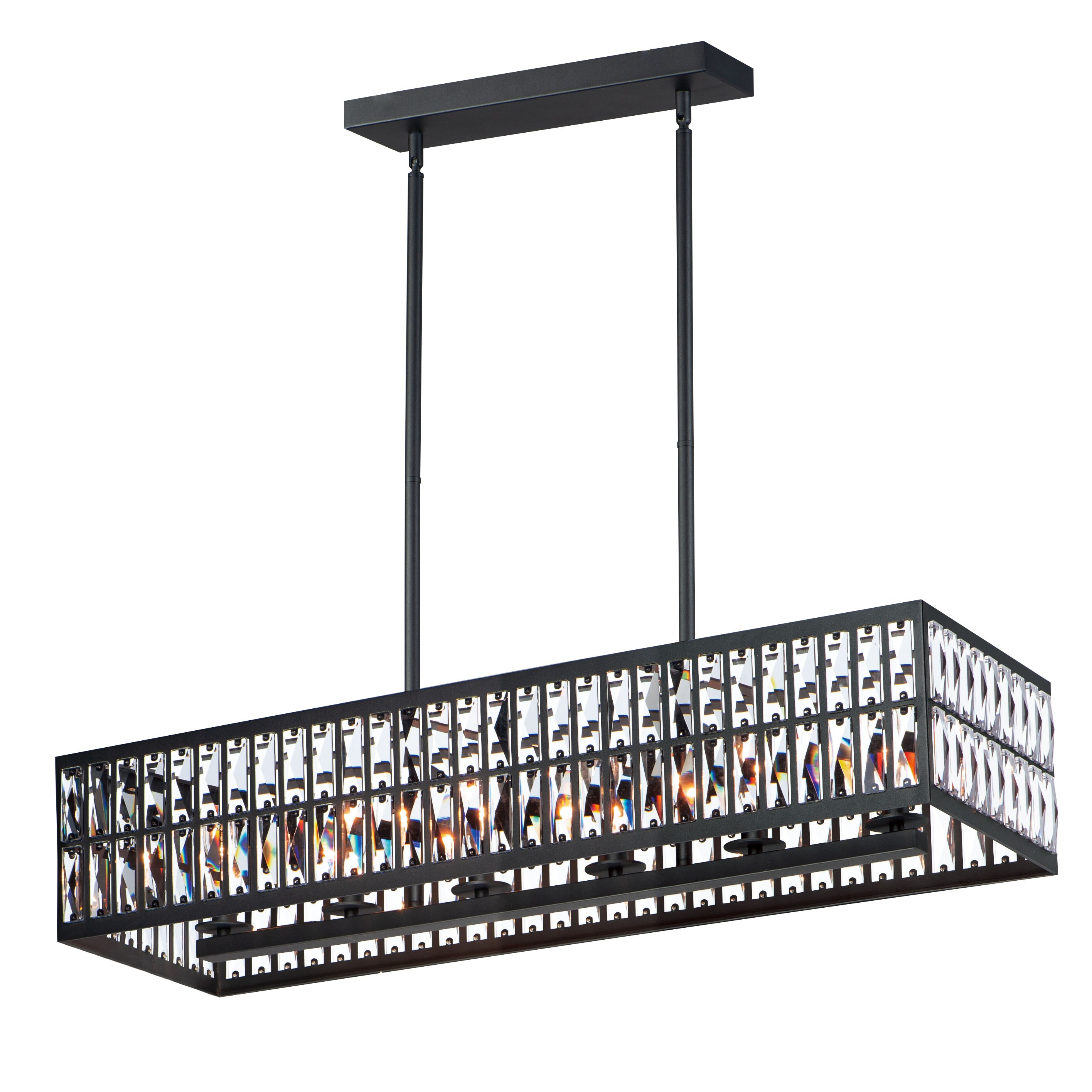 Madeline 6-Light Matte Black Linear Pendant with Beveled Crystal