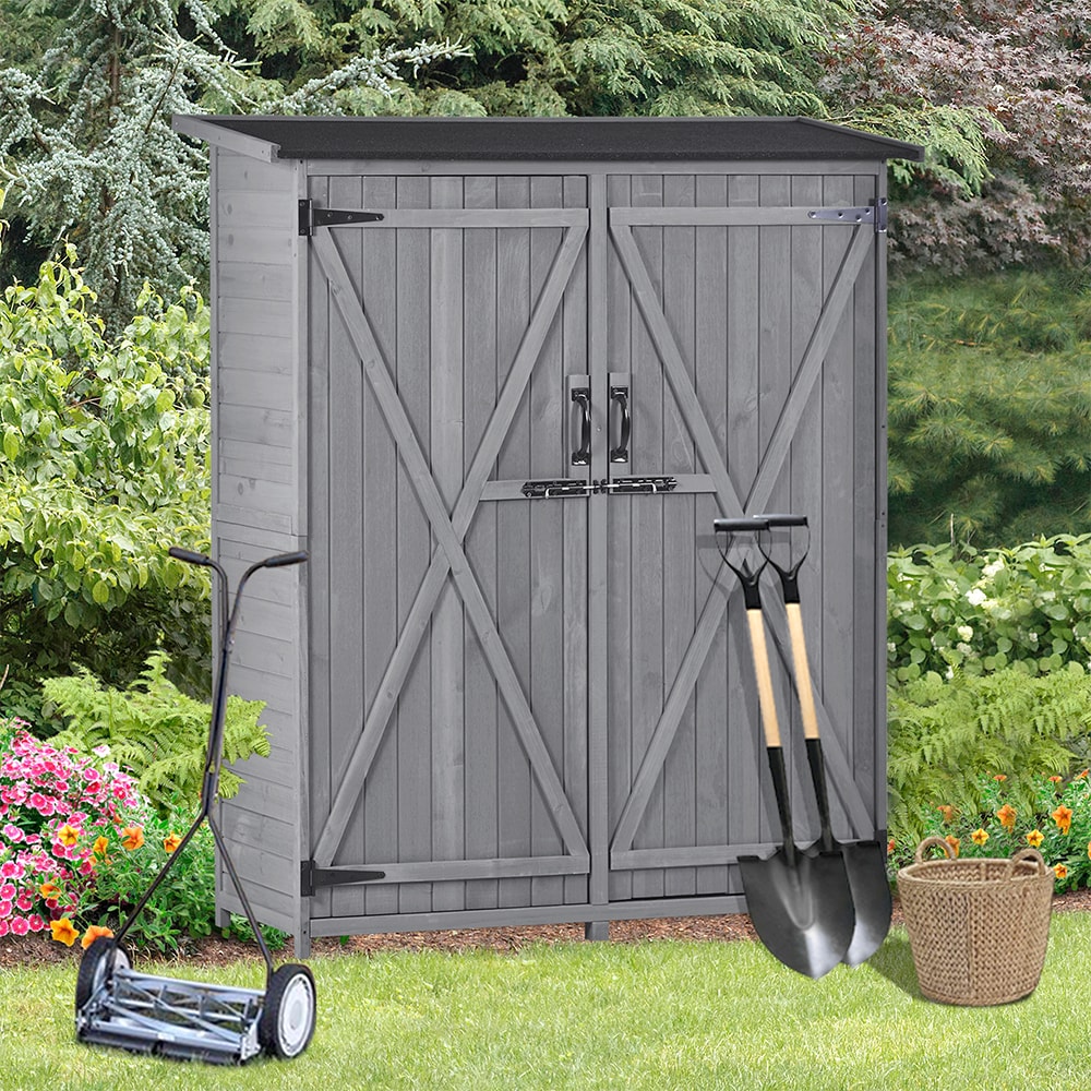 Forclover Outdoor Wooden Garden Tool Storage Cabinet in the Wood Storage  Sheds department at