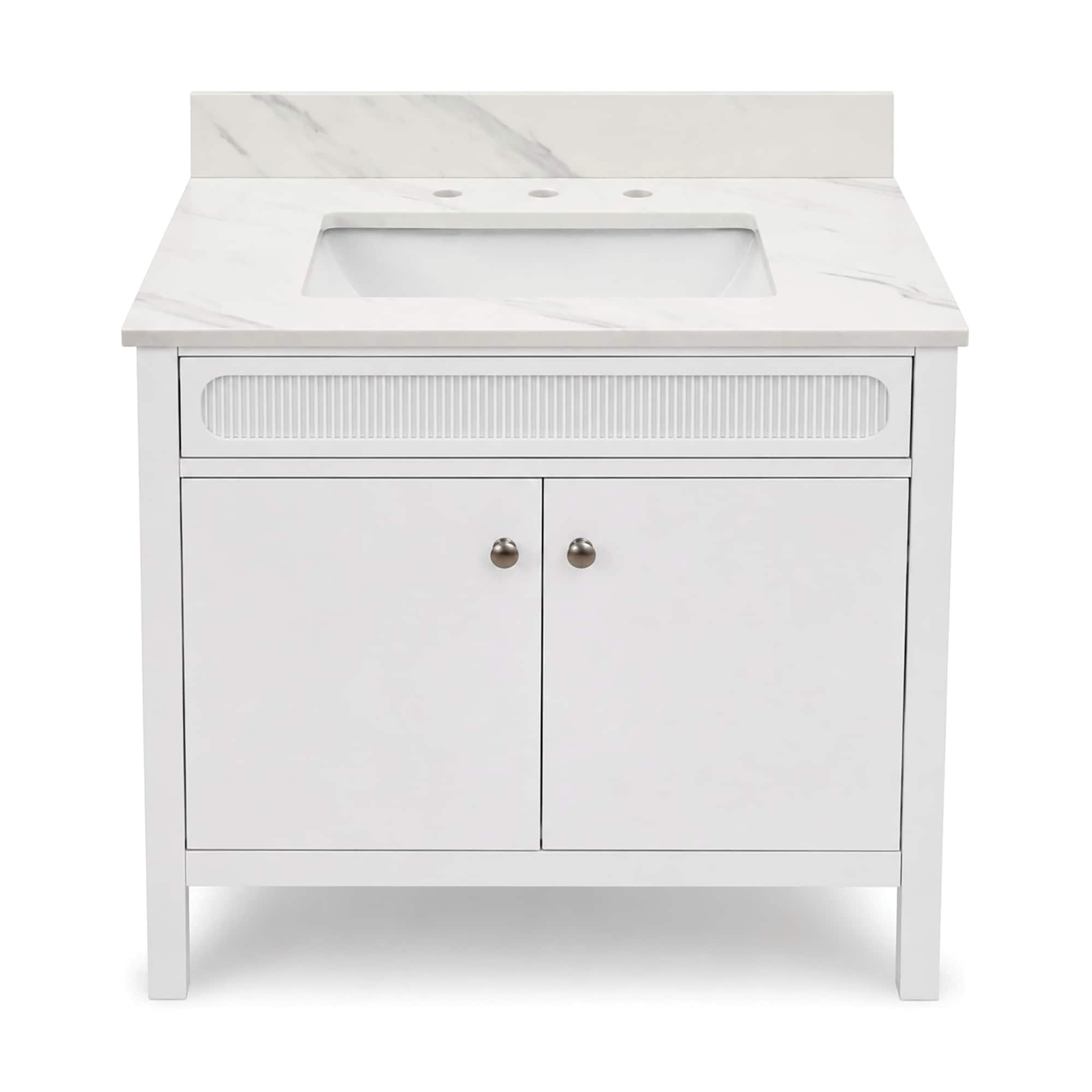 WonderLand - Viana 30-in Warm White Undermount Single Sink Bathroom Vanity with Calacatta Lumus E...