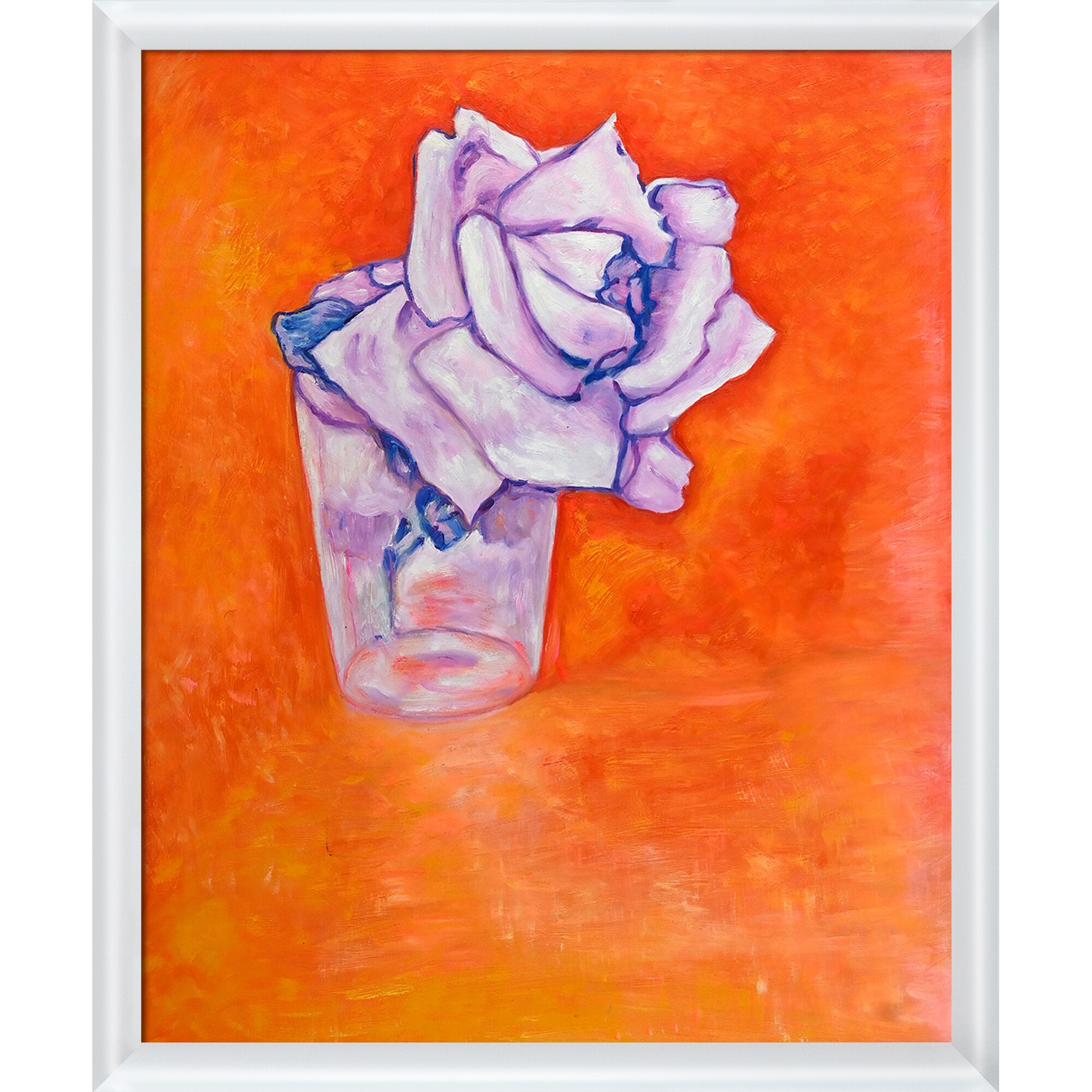 La Pastiche 688576863184 White Rose in a Glass Piet Mondrian White Wood Framed 22.75-Inches H x 26.75-Inches W Abstract Canvas Hand-Painted Painting