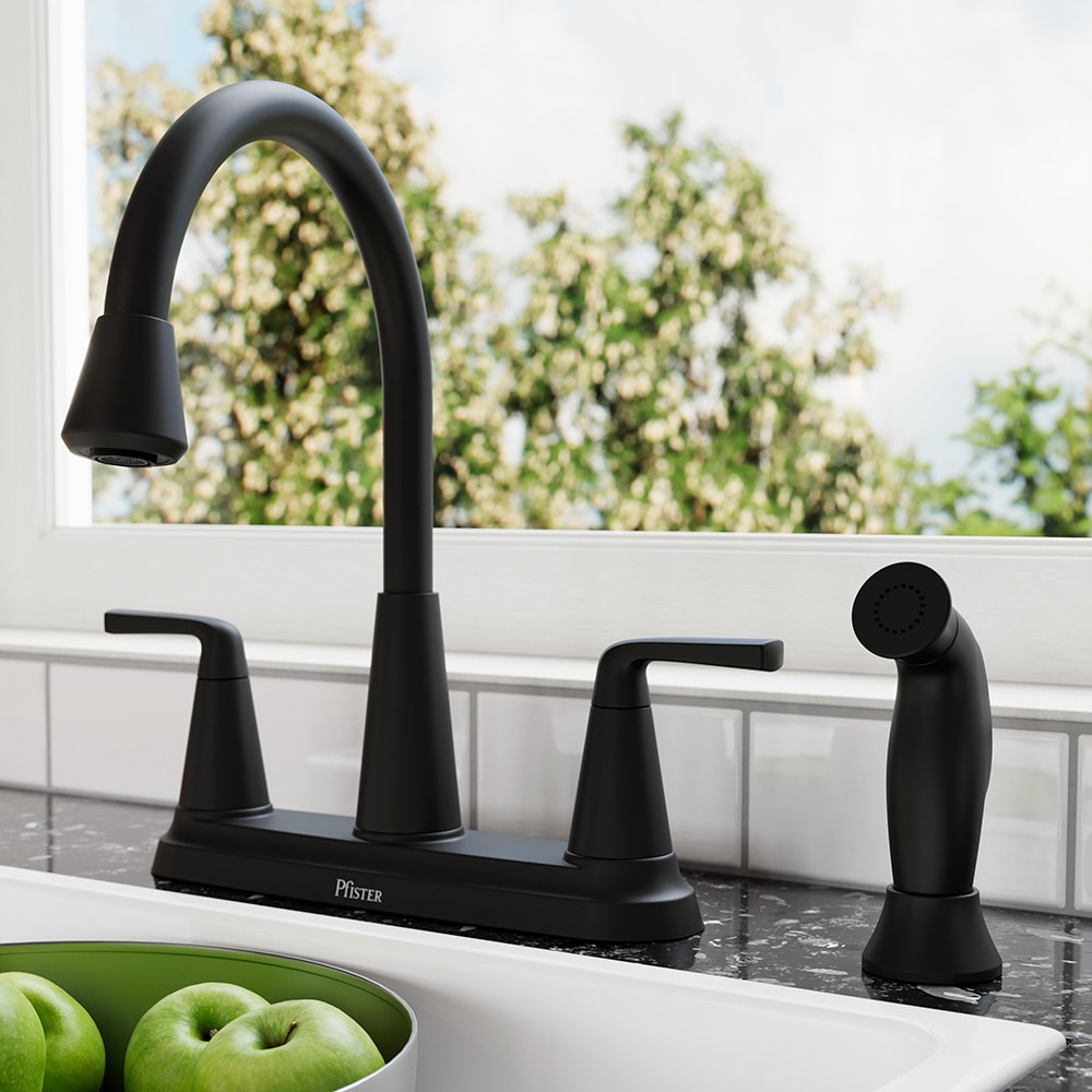 Pfister F-036-4AGB Allegan Matte Black Double Handle Deck-mount Kitchen Faucet with Sprayer ( Side Sprayer Included )