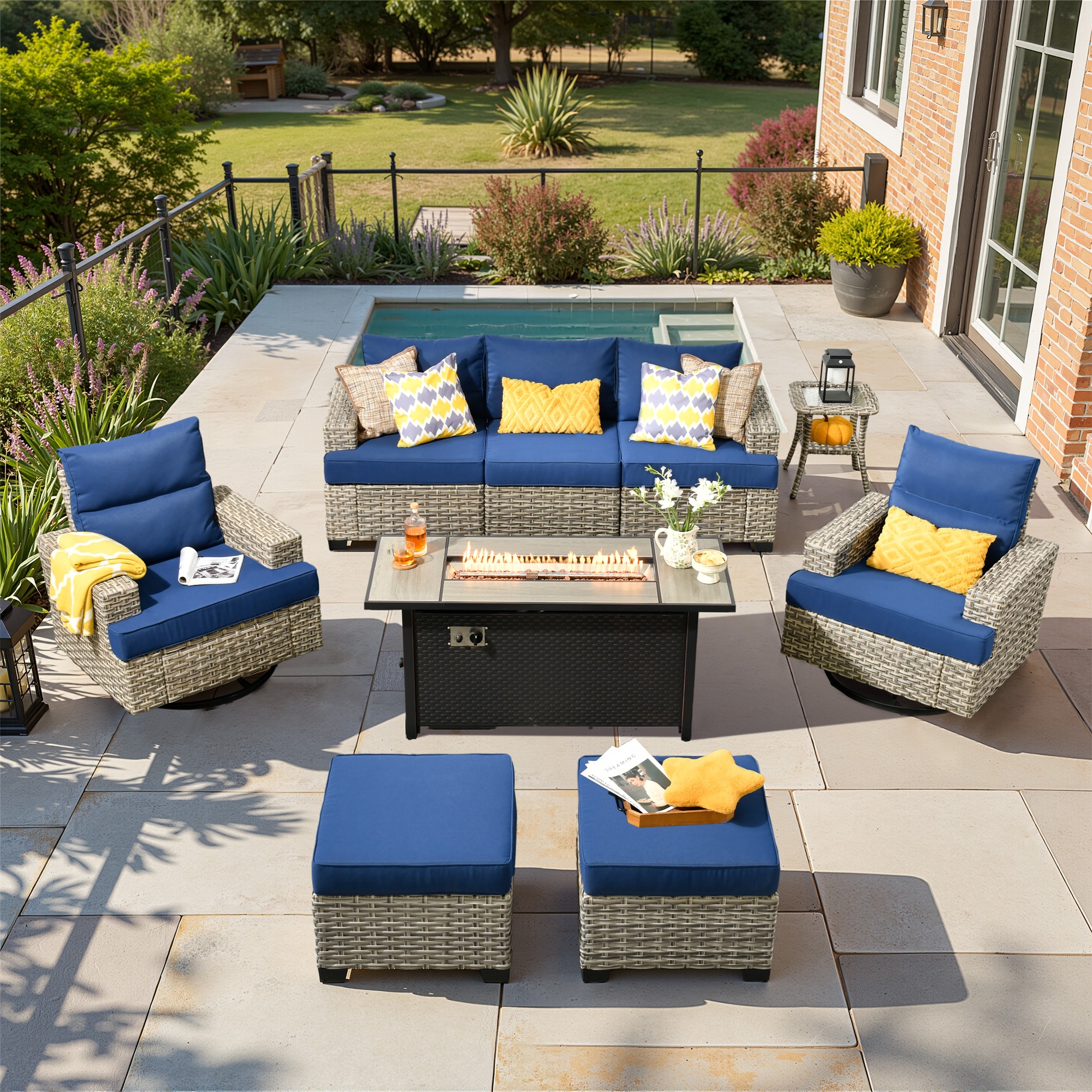 ALTRIGUS 6LCFP8503YZTBS709AL 9 -Piece Wicker Patio Sofa Conversation Set with Navy Cushions