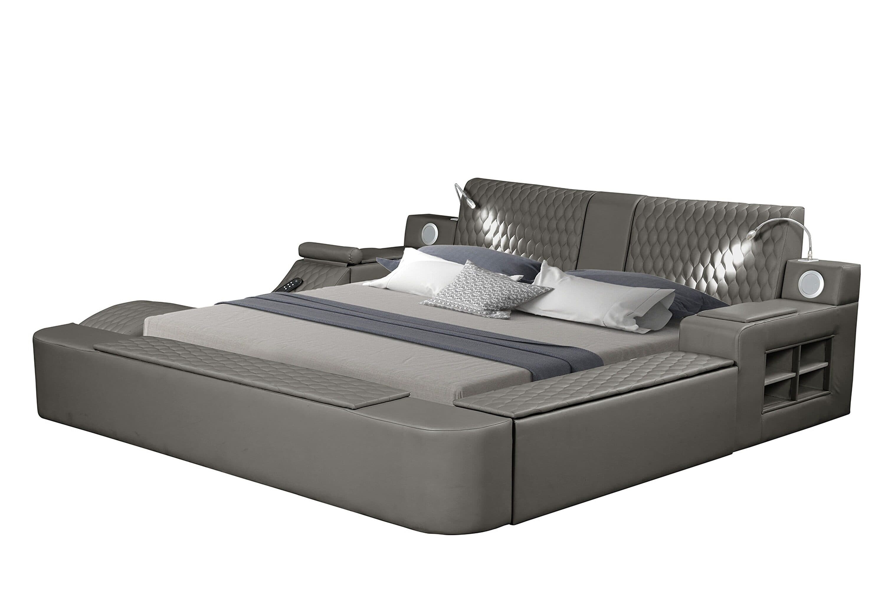 Galaxy 698781141830 Gray King Wood Panel Bed with Storage