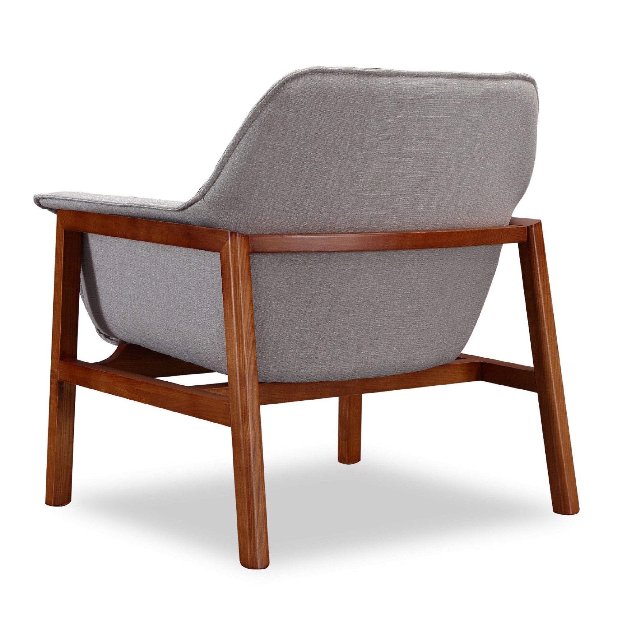 Mid Century Grey Linen & Walnut Wood Accent Chair Set
