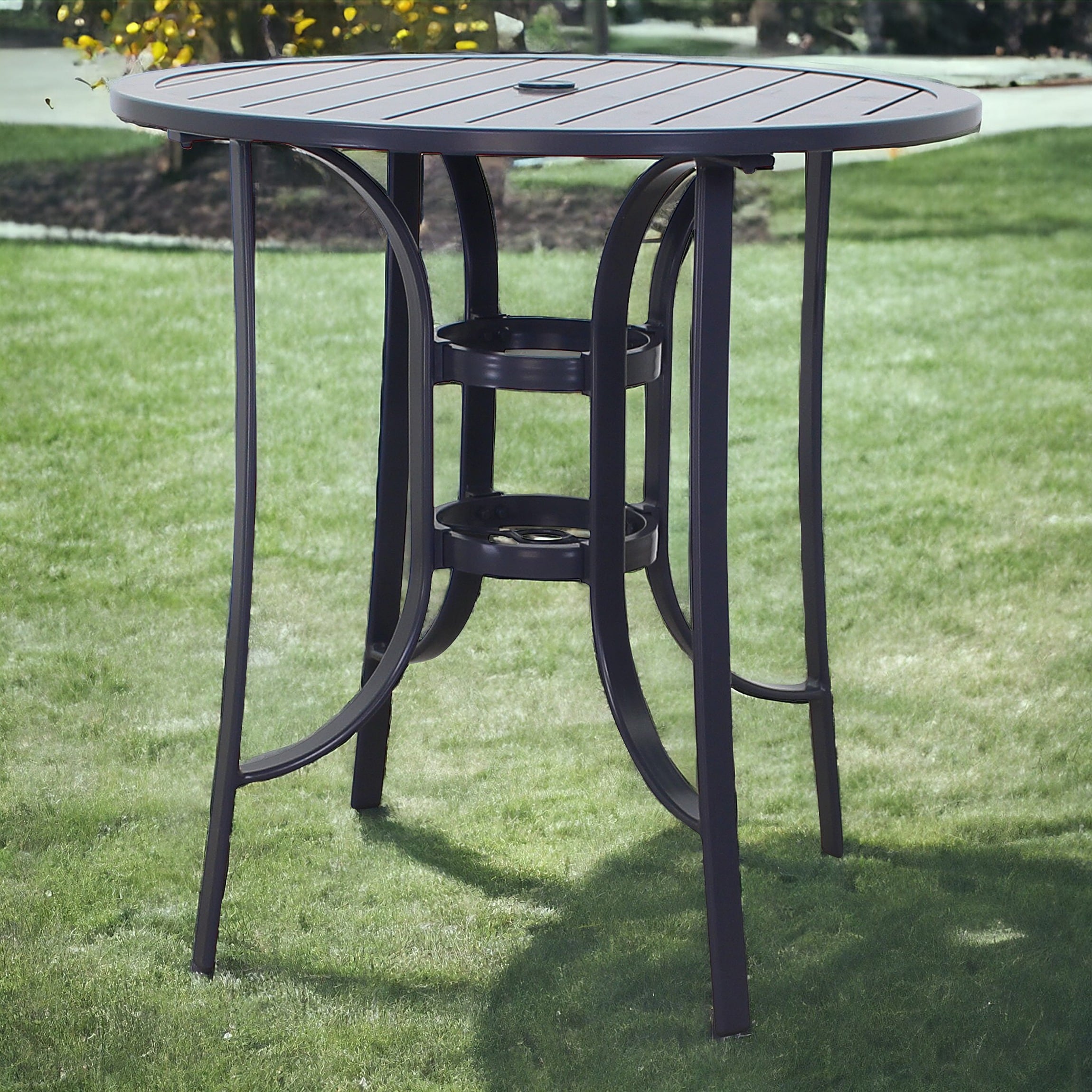 Courtyard Casual 5721 Santa Fe - Dark Gray Round Outdoor Balcony Table 35.98-in W x 35.98-in L with Umbrella Hole