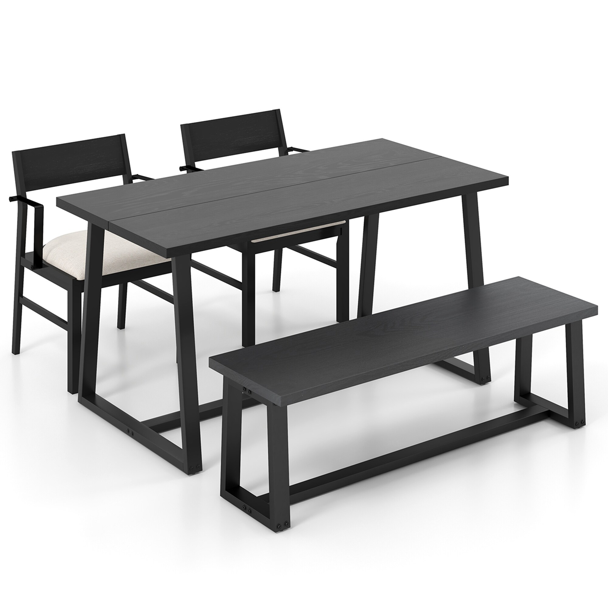 Costway HCST01532 4 -Piece Black Patio Dining Set Wood Rectangle Table with 3 Stationary Chairs