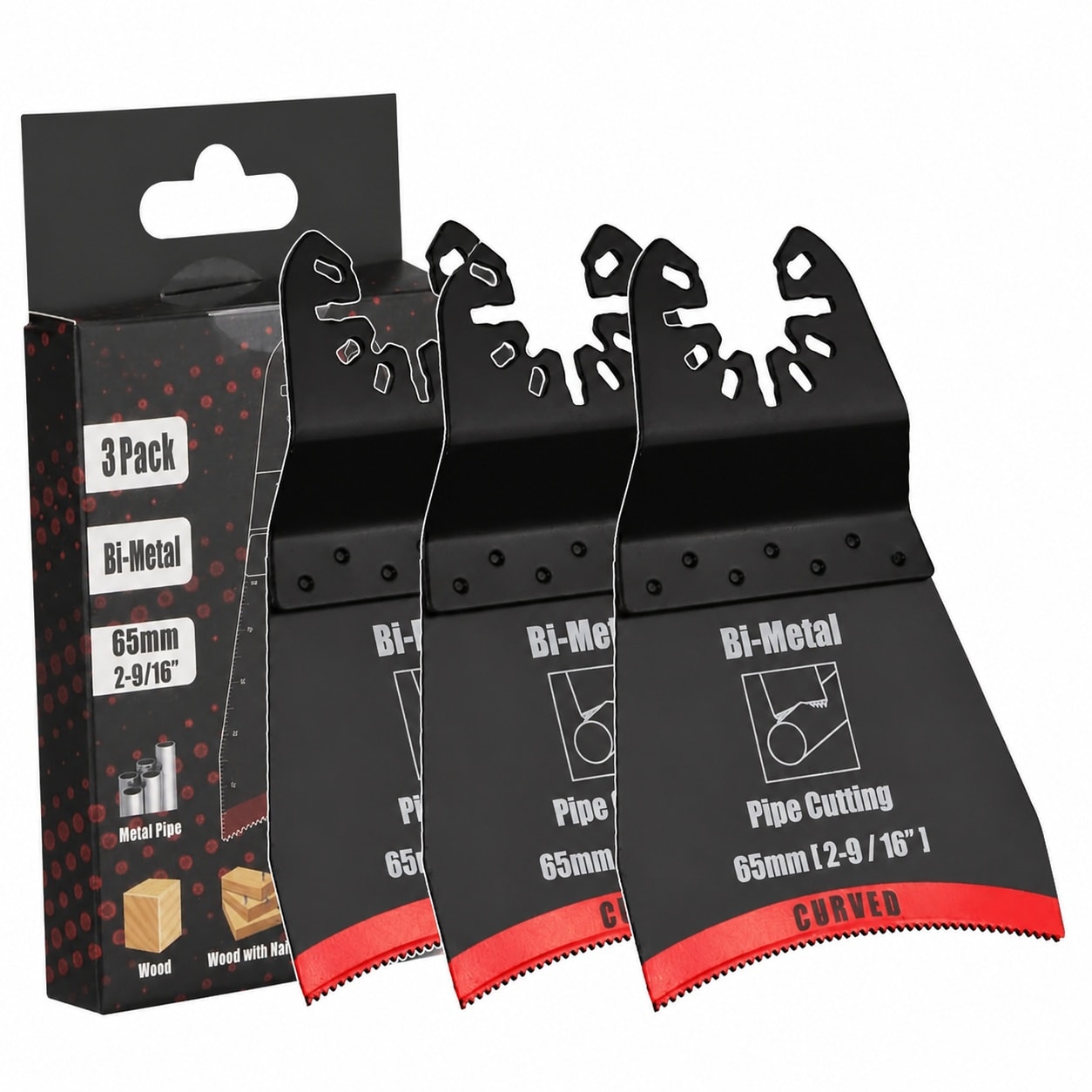 Ahfiwaso Bi-Metal Oscillating Saw Blades Three Piece Set Two and Nine Sixteenth Inches Curved Edge Cutting for Metal Pipe Wood Plastic Nail #LAH0820Q195