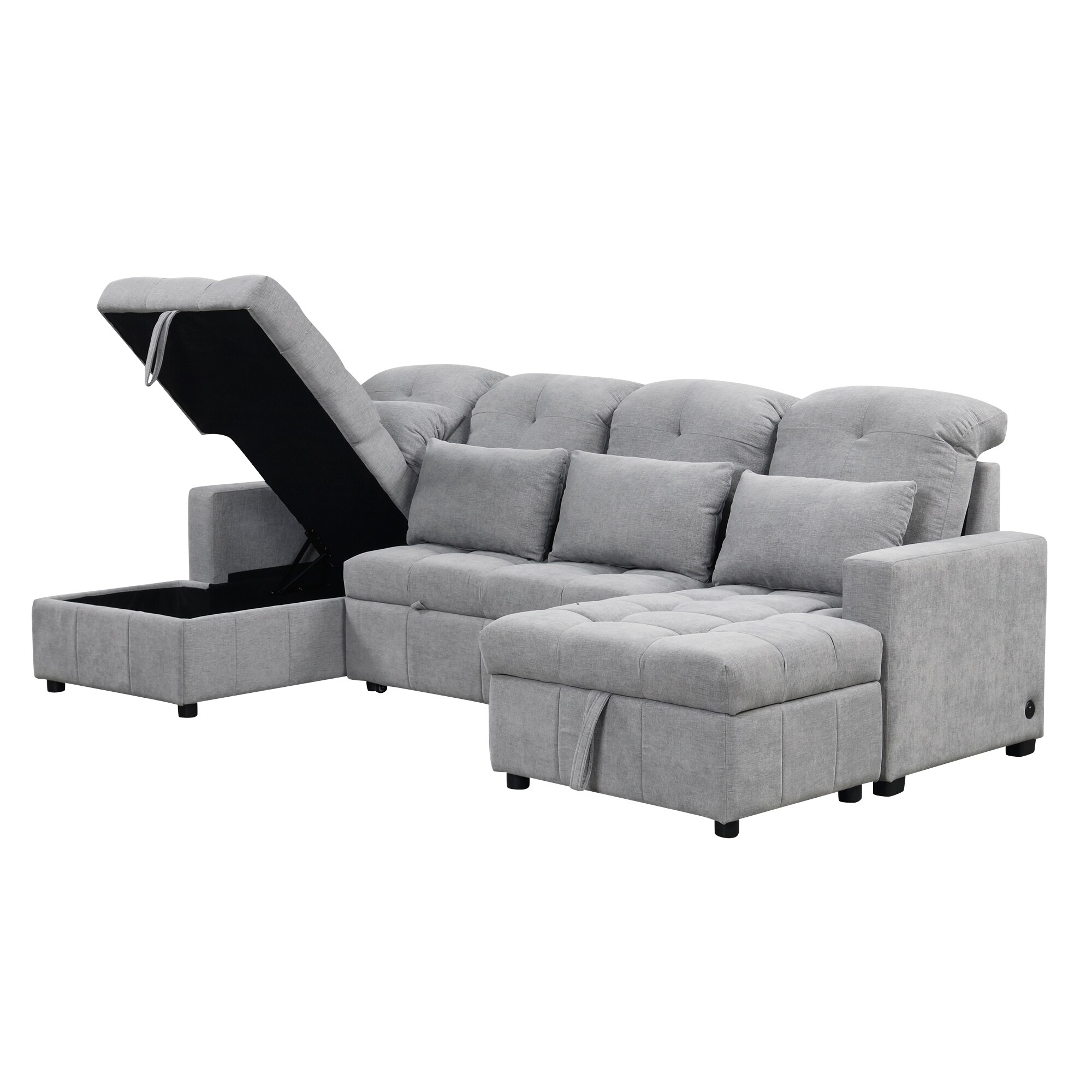 Bybafun YA3700321 110.2-in Modern Gray Chenille 4 -seater Sleeper