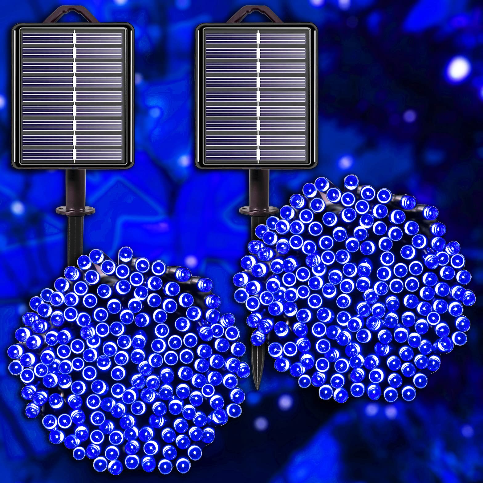 Vrbgify  Blue Solar String Lights Outdoor Waterproof 2 Pack 144ft 400 LED 8 Modes IP44 Fairy Twinkle Decorations for Christmas Tree Garden Patio