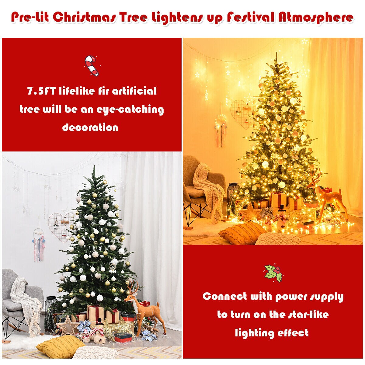 WELLFOR Remote Control Tree 7.5-ft Pre-Lit Flocked Artificial Christmas Tree with LED Lights | CM-HFY-23512US