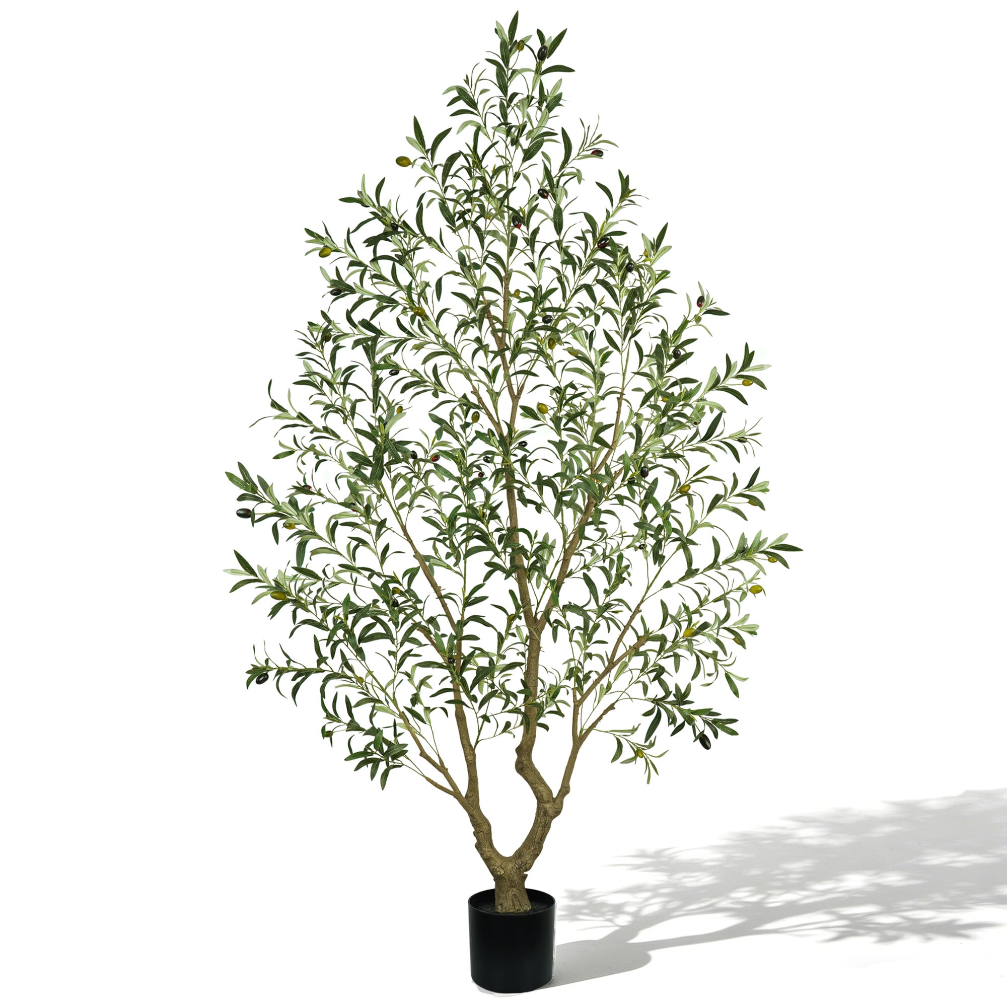 Vitalismo 96-in Flat Back Design Green Indoor/Outdoor Floor Olive Artificial Tree in Pot No Maintenance Faux Olive Tree with Olives for Living Room Entryway Office Space Saving Decor
