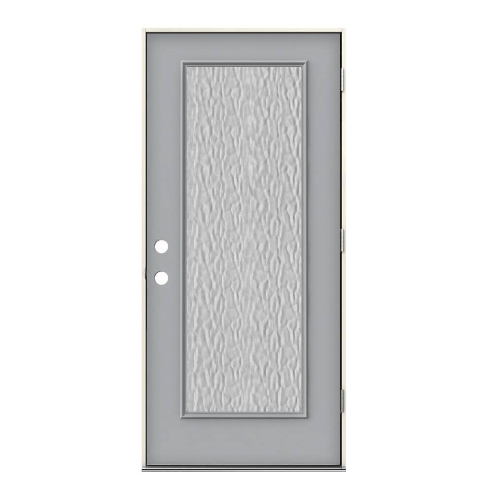 JELD-WEN LOWOLJW230600122 36-in x 80-in Steel Full Lite Left-Hand Outswing Infinity Grey Painted Prehung Front Door Insulating Core