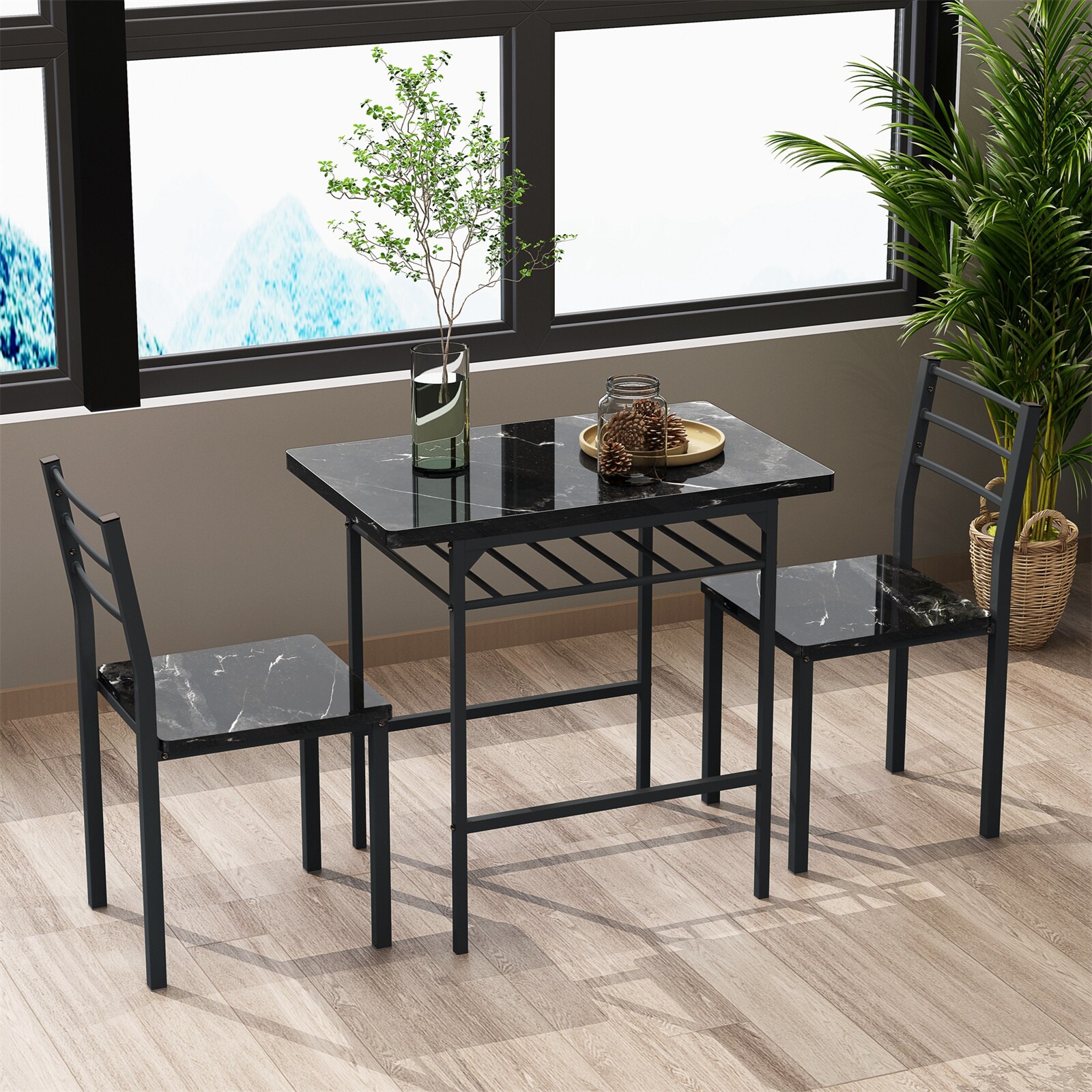 BESTCOSTY W7575LJW3877-XLL Black Contemporary/Modern Dining Room Set with Rectangular Table ( Seats 220 )