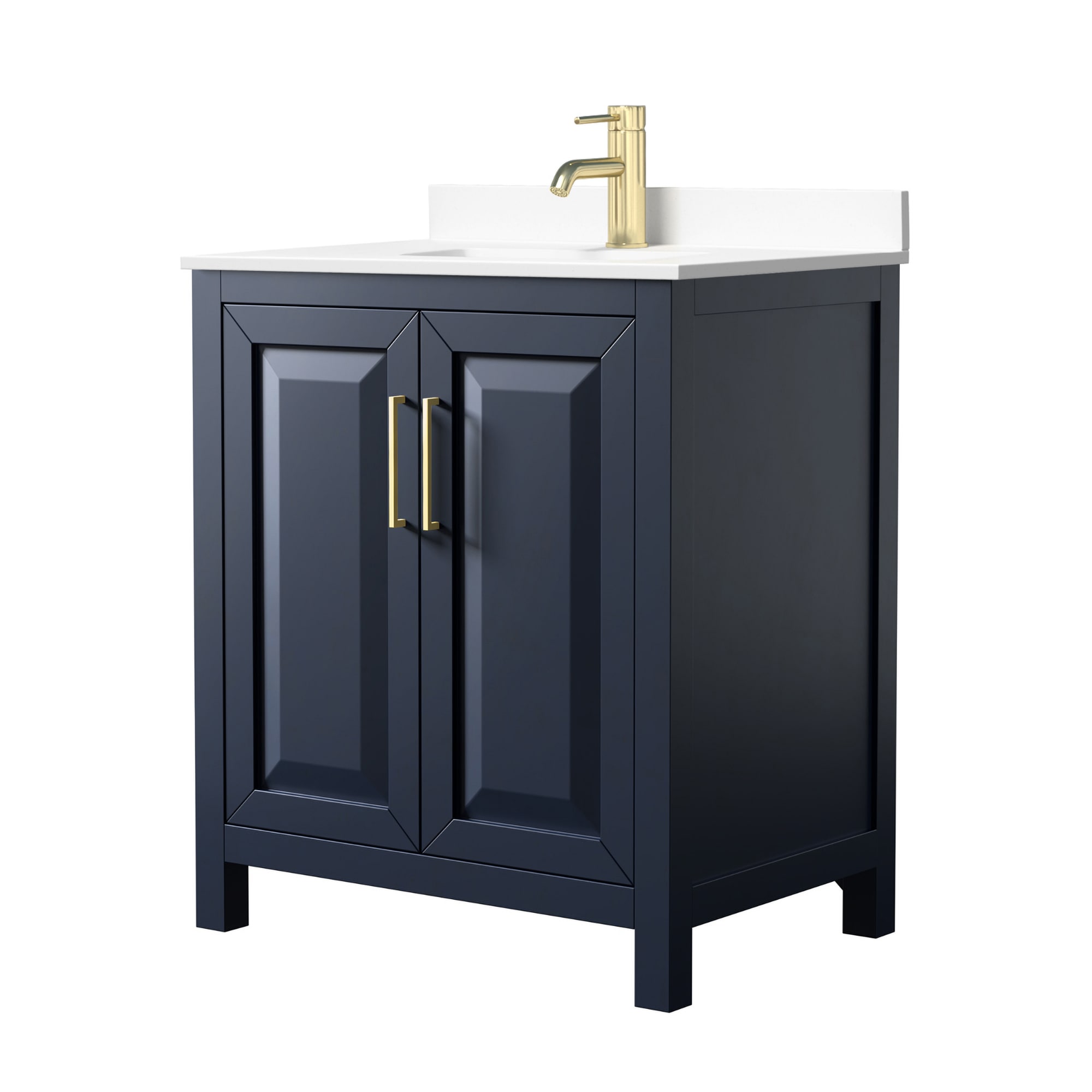 Wyndham Collection WCV252530SBLWCUNSMXX Daria 30-in Dark Blue with Brushed Gold Trim Undermount Single Sink Bathroom Vanity with White Cultured Marble Cultured Marble Top