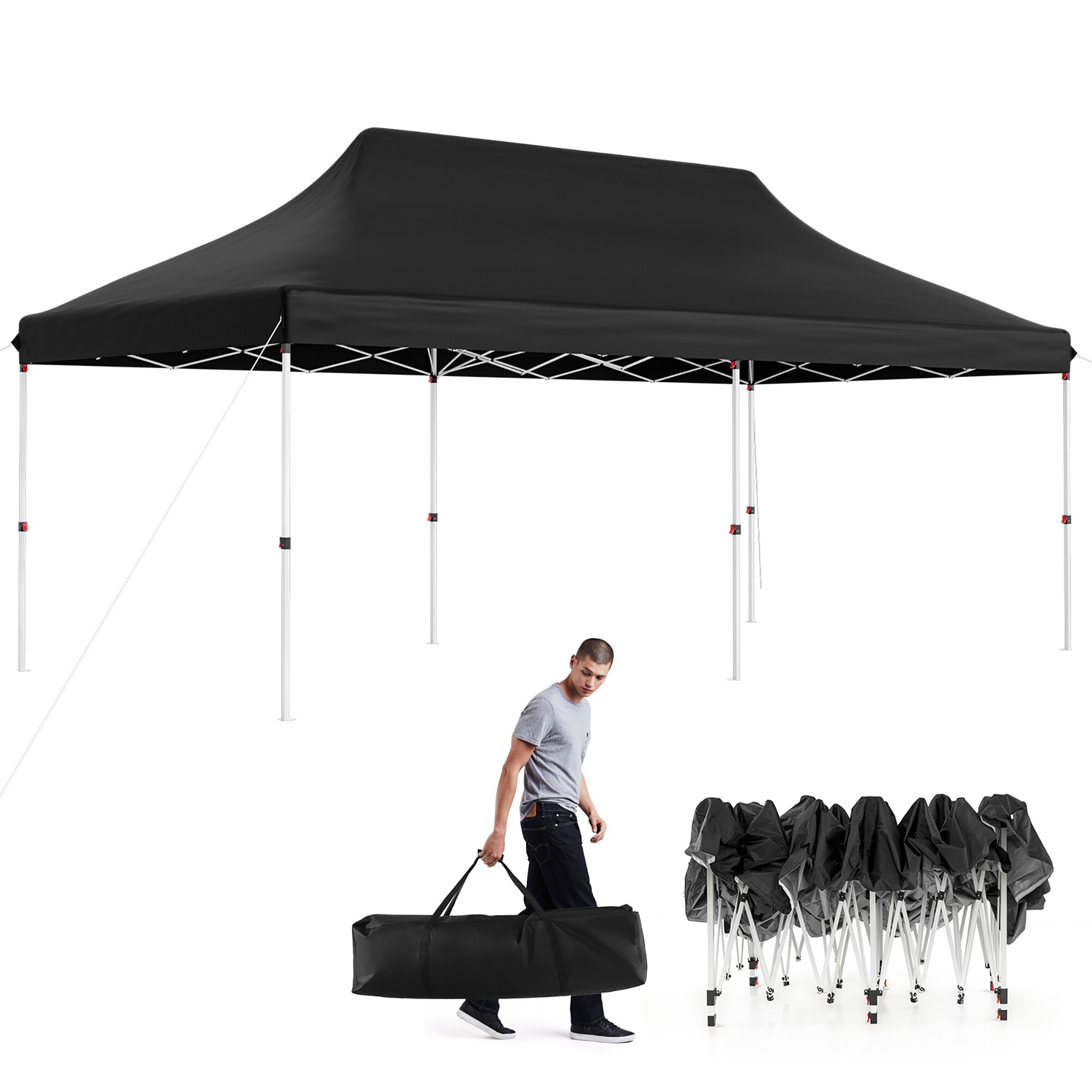 Goplus 20-ft x 10-ft Rectangle Black Pop-up Canopy in the Canopies
