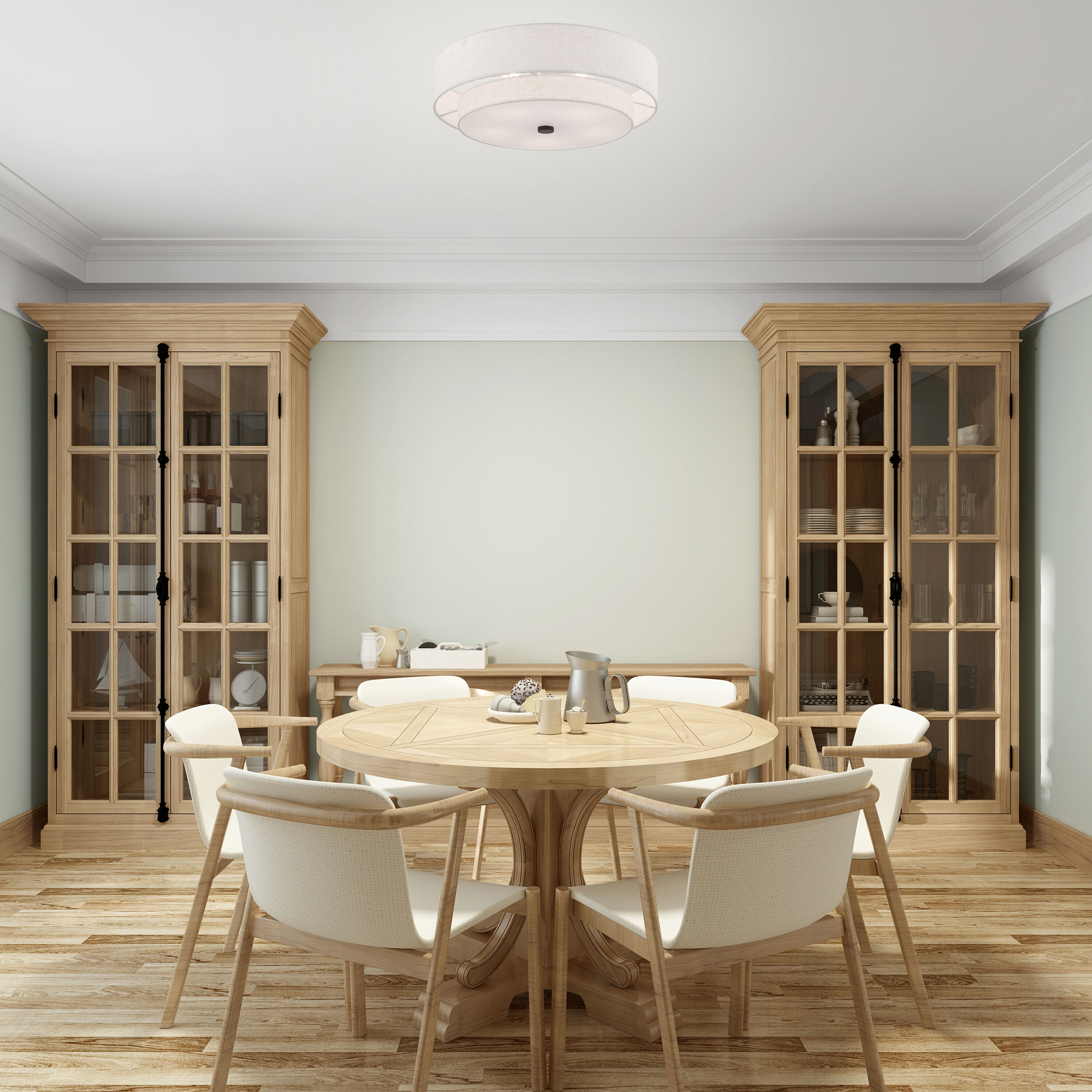English Bronze Double Drum Semi-Flush Mount Light