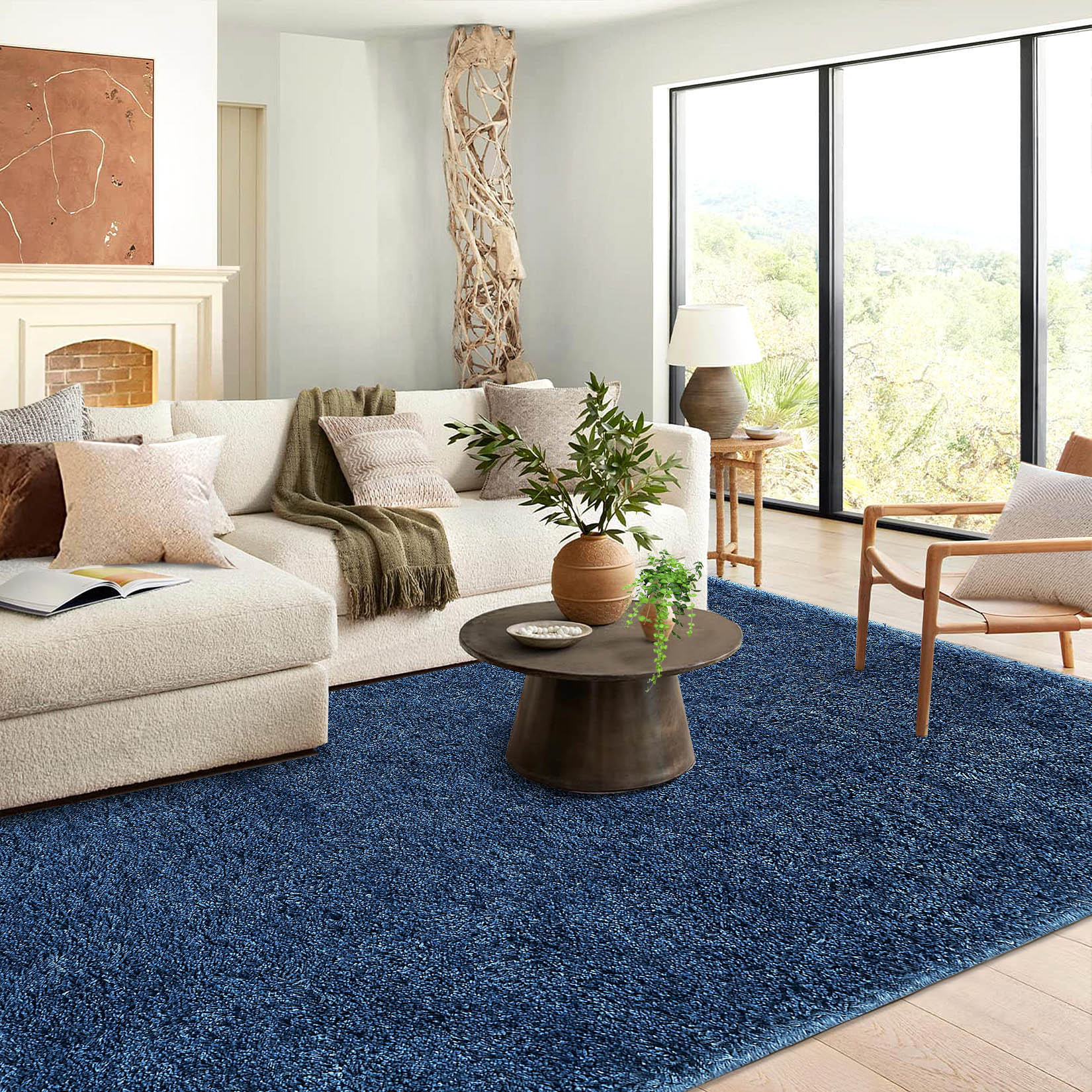 Garvee YXY-LO-PHO-0XUI3I94 11 x 15 (ft) Loomed Polyester Navy Rectangular Indoor Solid Mid-Century Modern Machine washable Area rug
