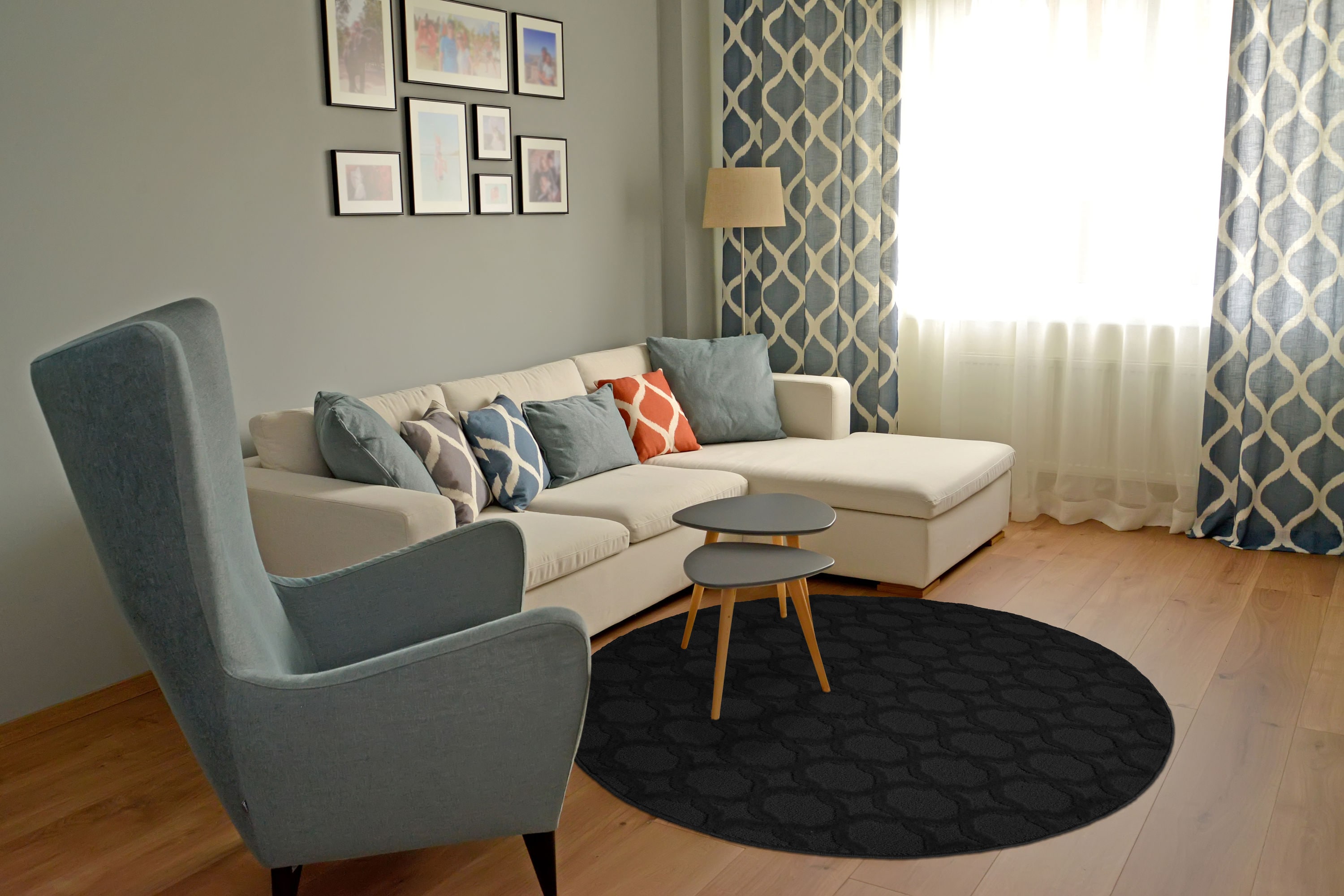 Garland Rug CL100N060R15 Sparta 5 x 5 (ft) Tufted Polypropylene Black Round Indoor Geometric Farmhouse/Cottage Area rug