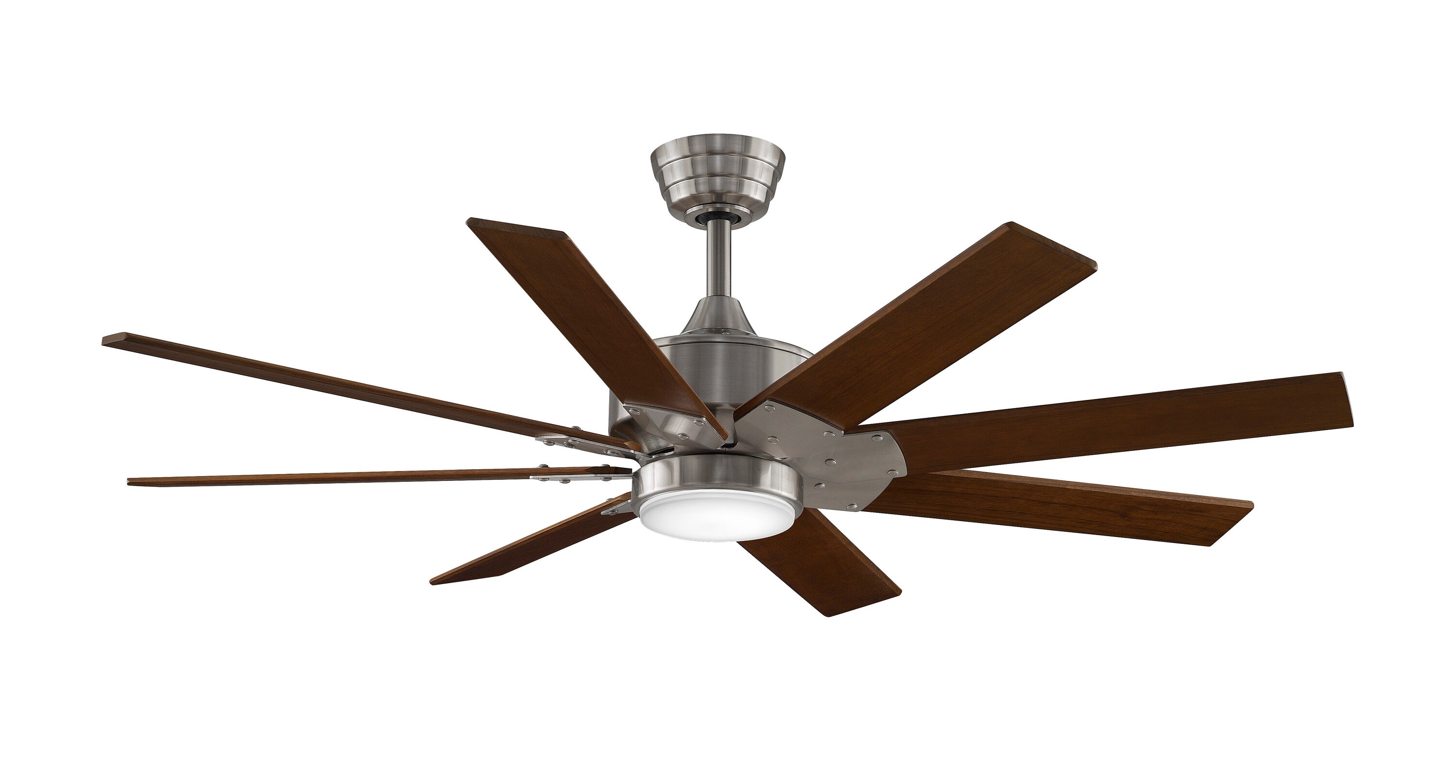 Fanimation Levon Custom 52-in Brushed Nickel Color-changing LED Indoor/Outdoor Smart Ceiling Fan with Light Remote (8-Blade) Walnut -  FPD7912BBN-52DWA-LK
