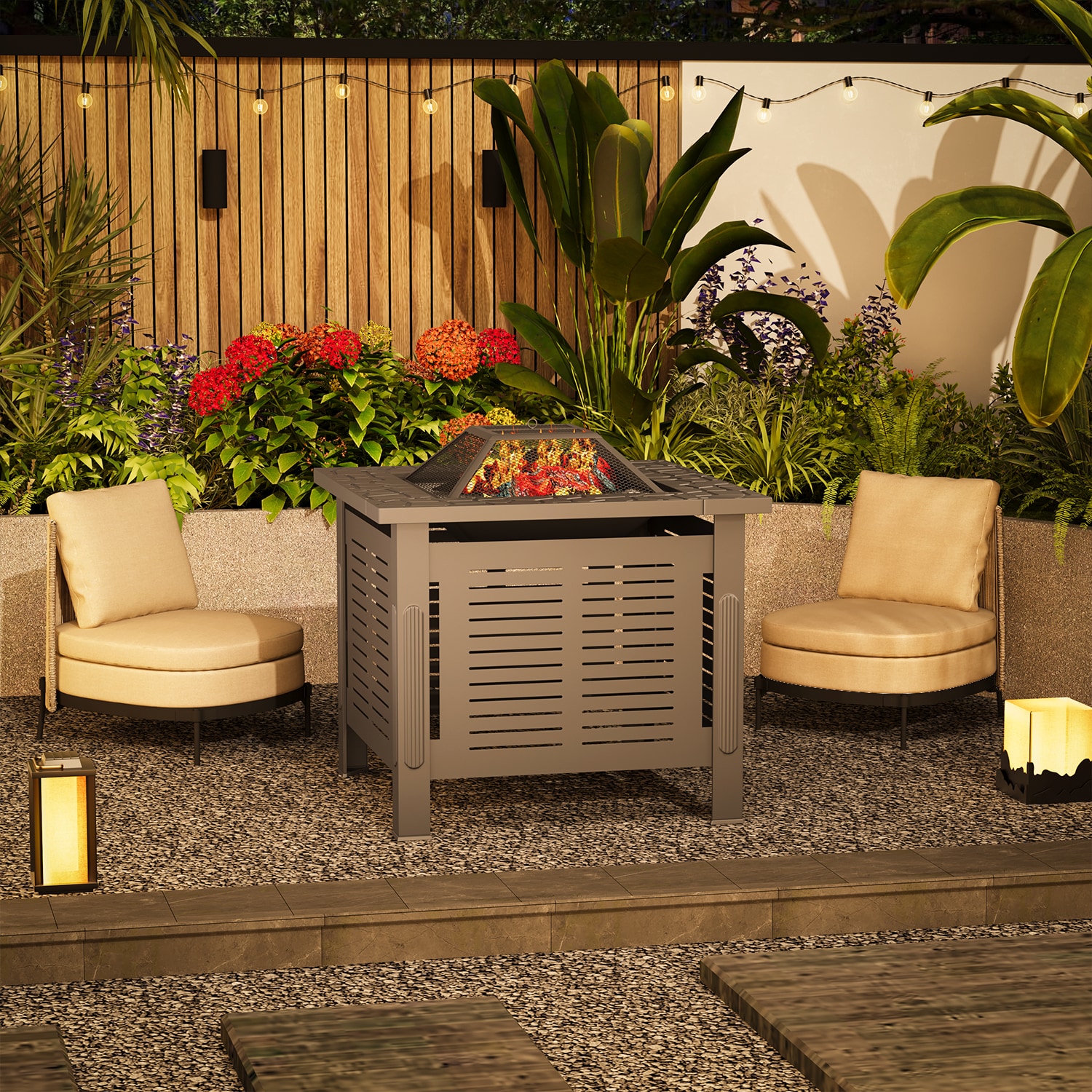 AECOJOY - 30 Inch Wood-Burning BBQ Grill Fire Pit with Metal Fireplace and Waterproof Cover