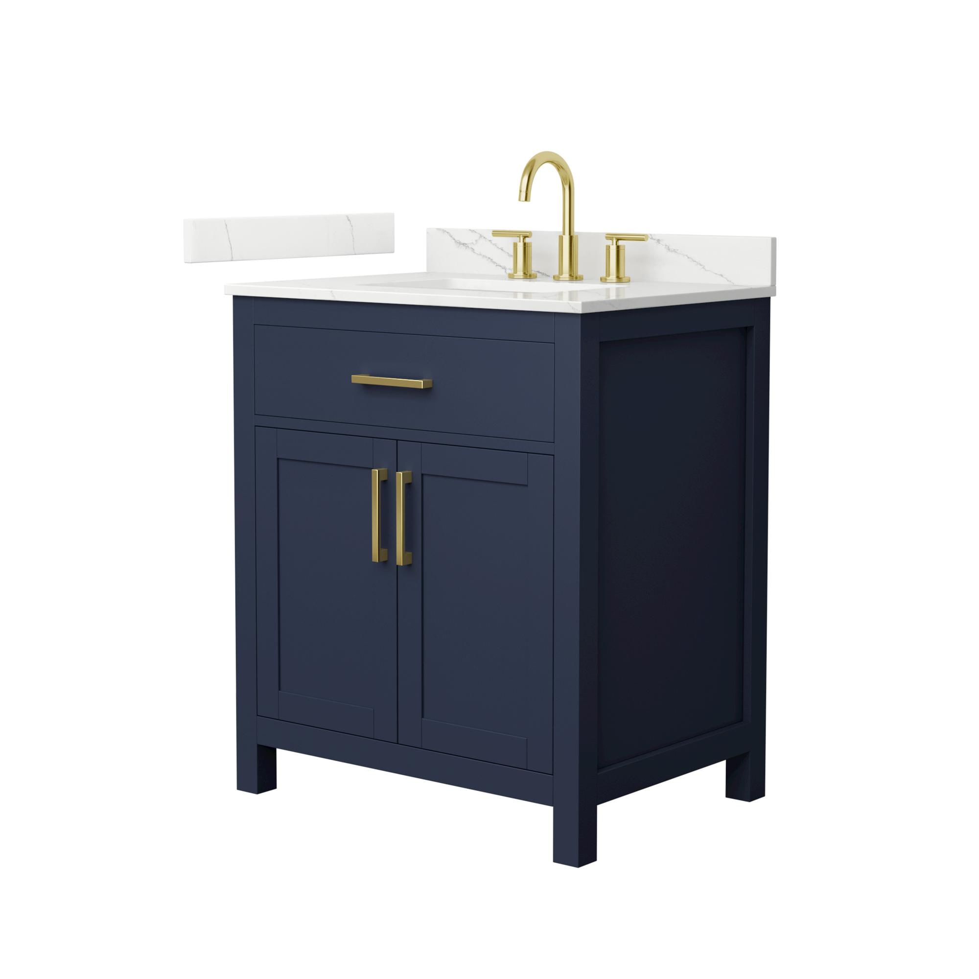 Wyndham Collection Beckett 30-in Dark Blue with Brushed Gold Trim Undermount Single Sink Bathroom Vanity with Giotto Quartz Quartz Top