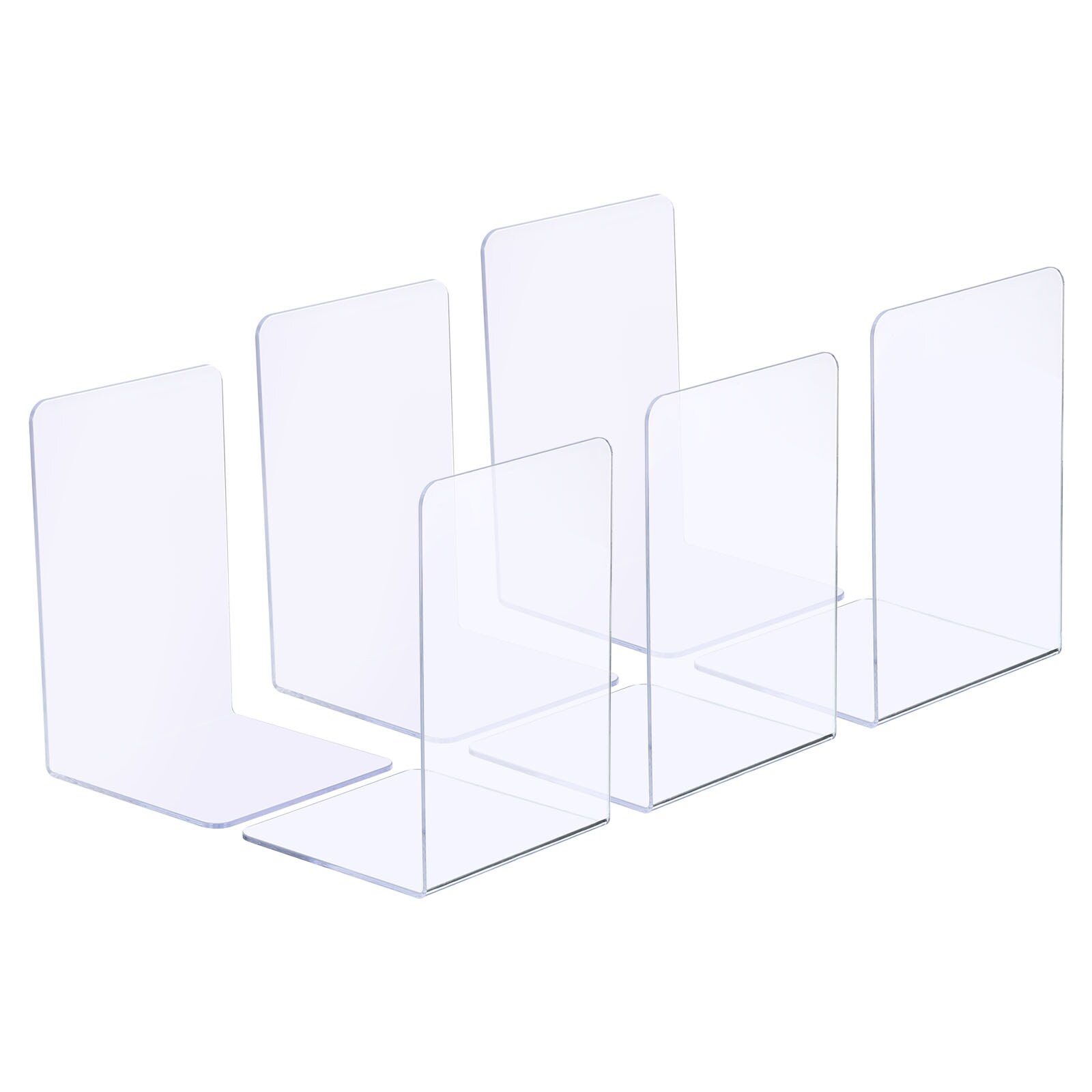 PATIKIL Acrylic Bookends 6pcs Plastic L-shaped Book Ends for Shelves Desktop Bookshelf Magazine Organizer Stand Holder for Office Home Study Room Clear