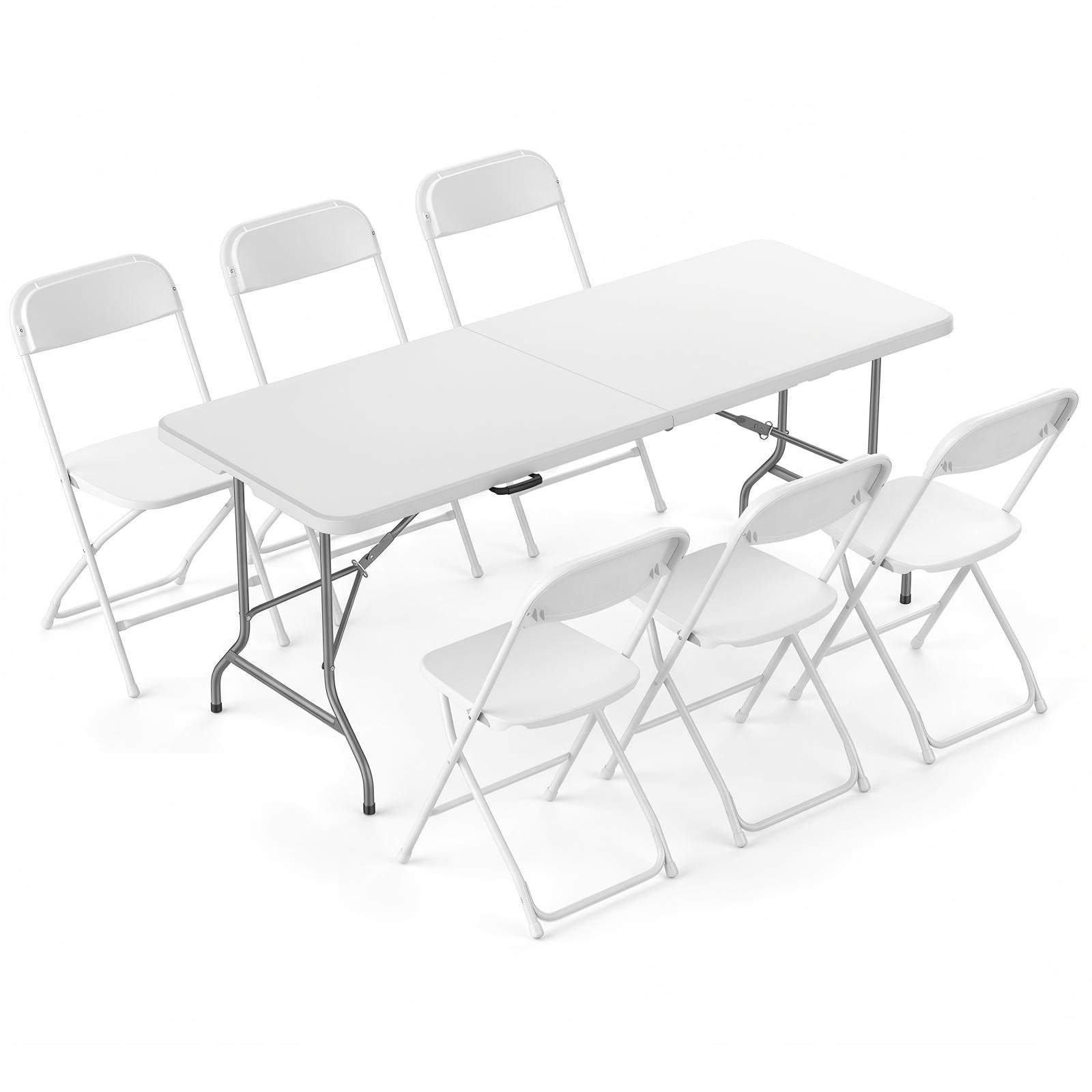 Sweetcrispy 7-Piece Portable Folding Event Table and Chair set Outdoor Dining Set with Handle for Party Banquet Meeting