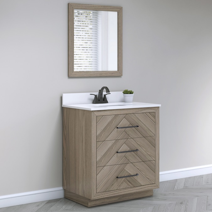 Style Selections 30 In Weathered Oak, How Big Of A Mirror For 30 Inch Vanity