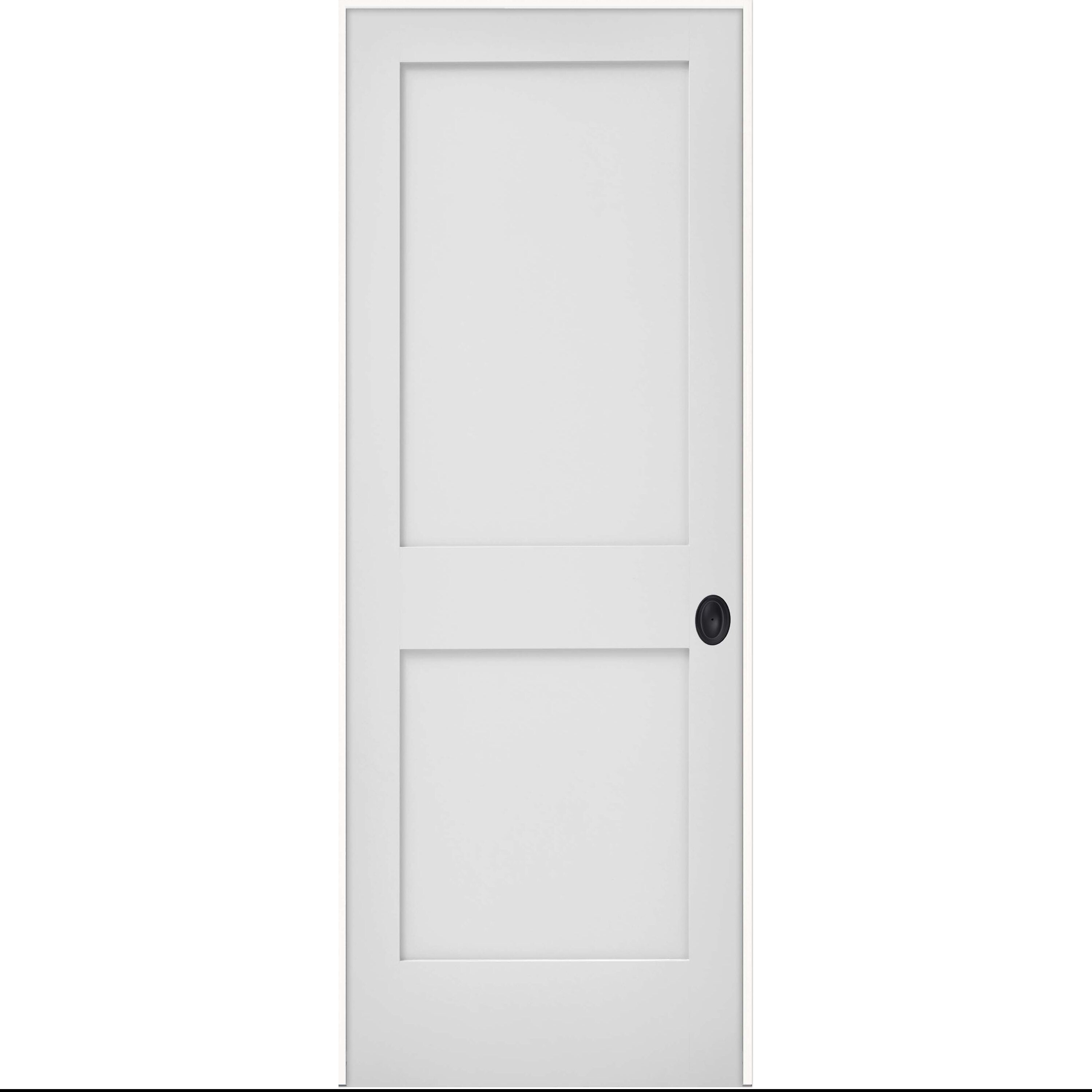 JELD-WEN LOWOLJW249800035 24-in x 80-in Primed Solid core 2-panel square Left hand Smooth Primed MDF Flat Jamb Single Prehung Interior Door