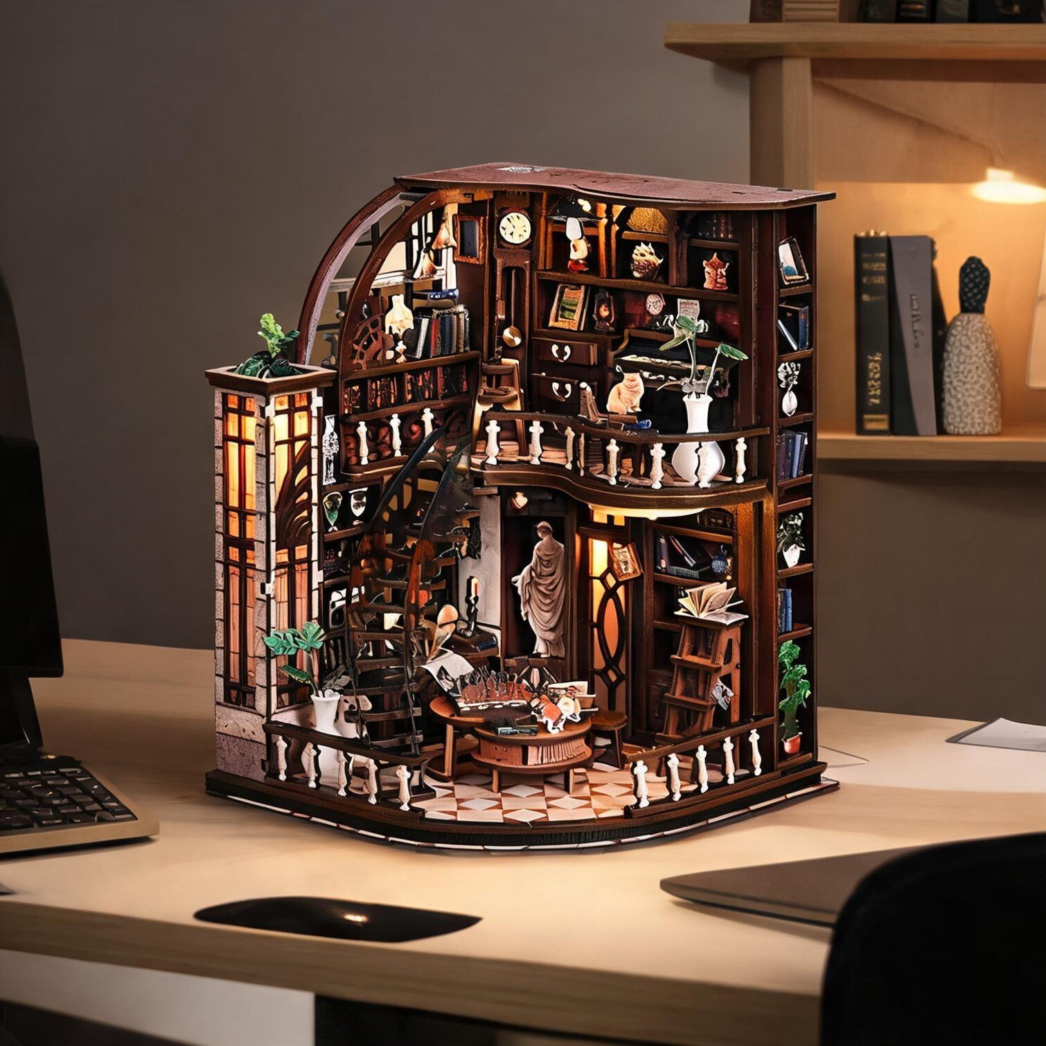 Naturefalls Miniature bookstore book nook kit with LED illumination ...