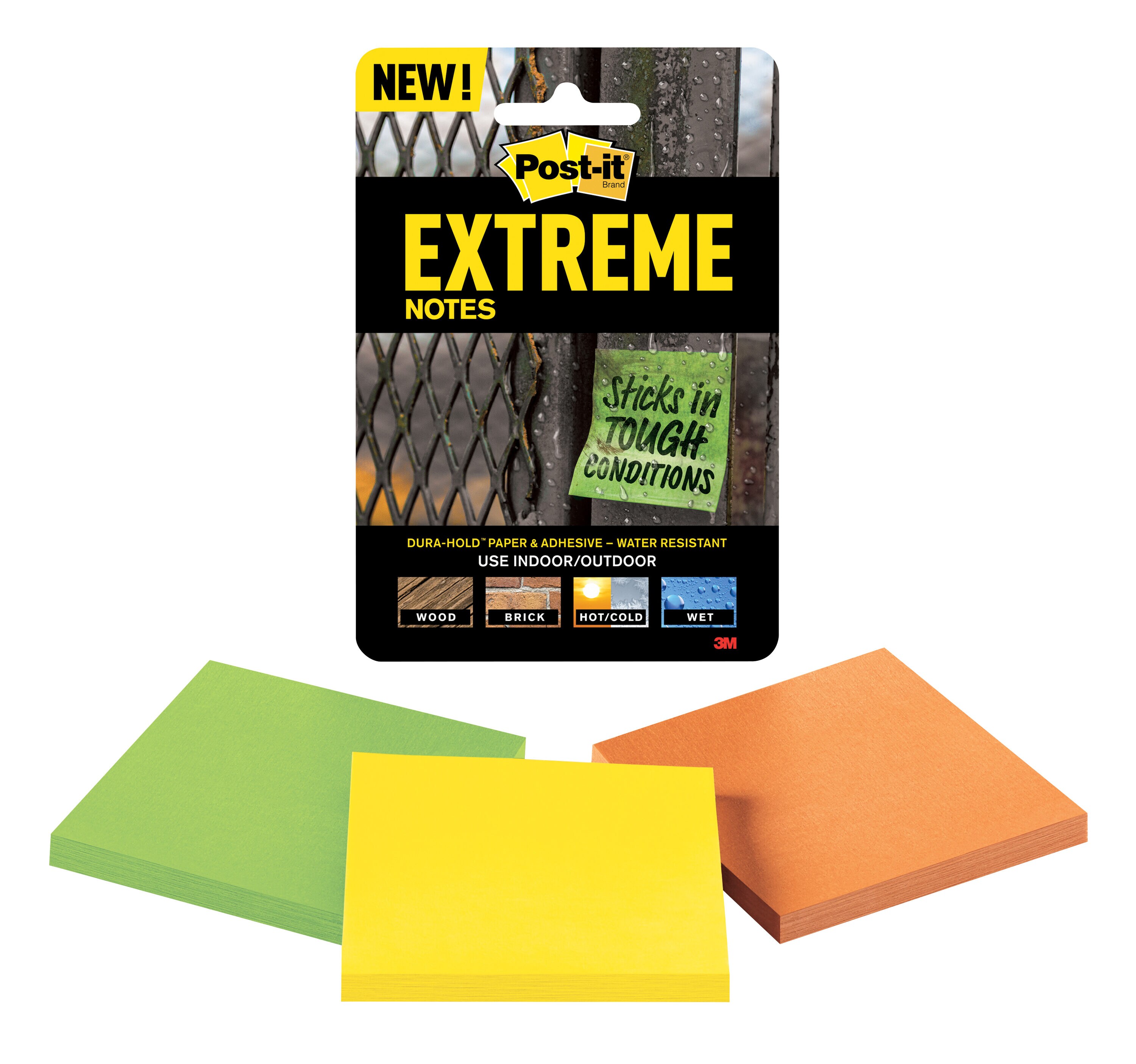 Post-it EXTRM33-3TRYMX Extreme 3-in x Green, Yellow, Orange Sticky Notes (3-Pack)