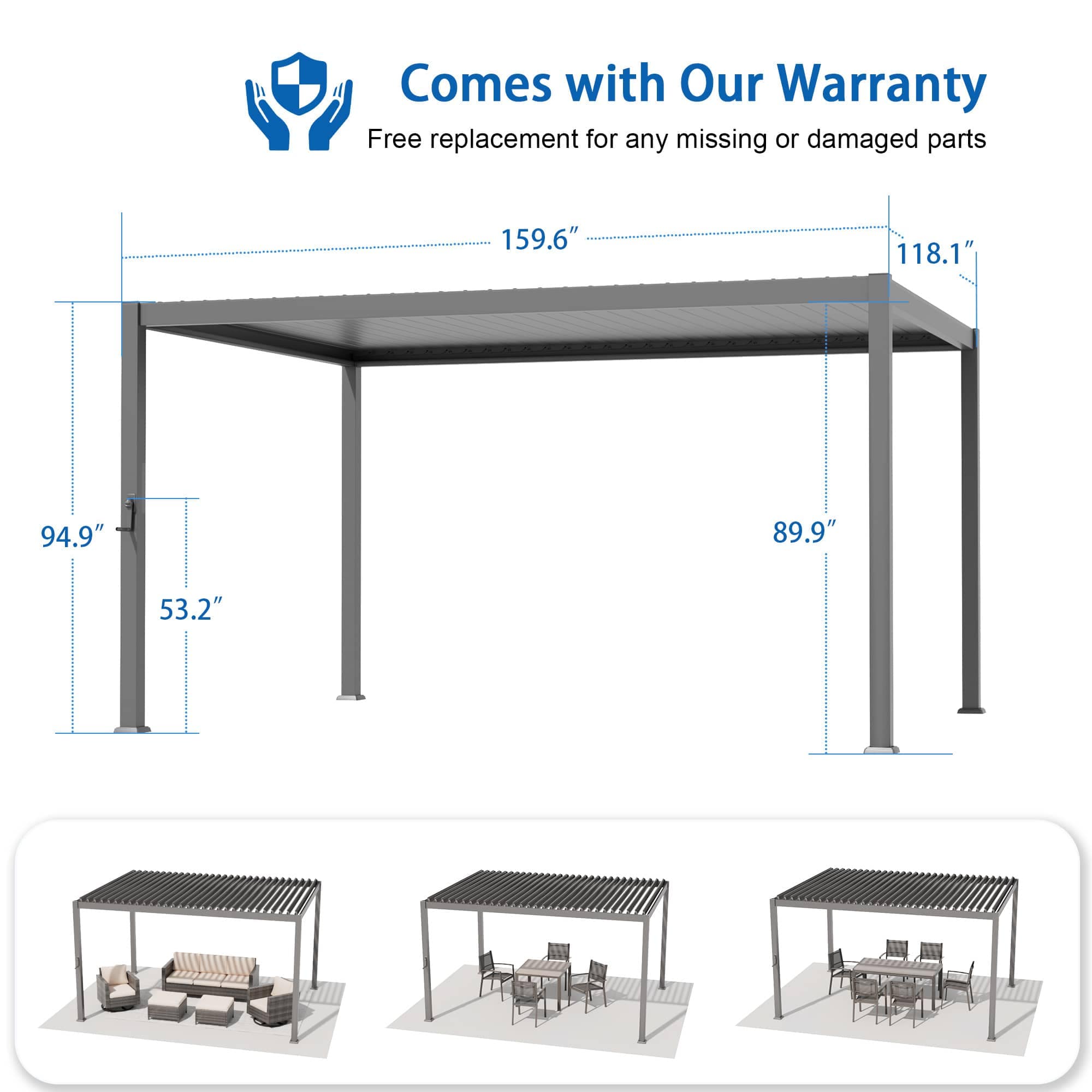 Aok Garden LWP-BP-3400-GY Pergolas-2 - View #2