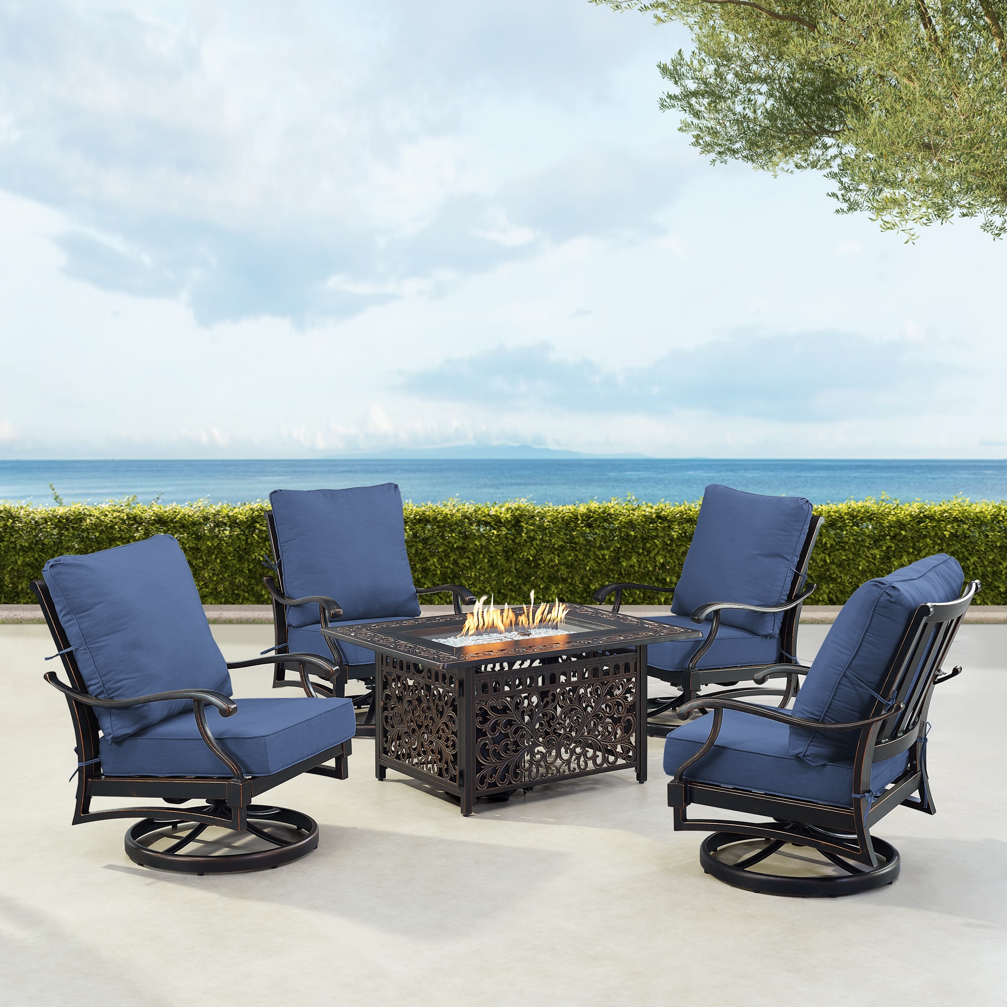 Oakland Living SHAO4CHCABOSBLCUA 14-Piece Patio Conversation Set with Blue Cushions