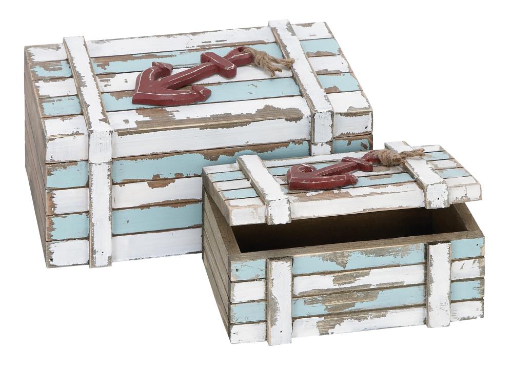 Grayson Lane 38700 2 -Pack Blue Wood Coastal Decorative box