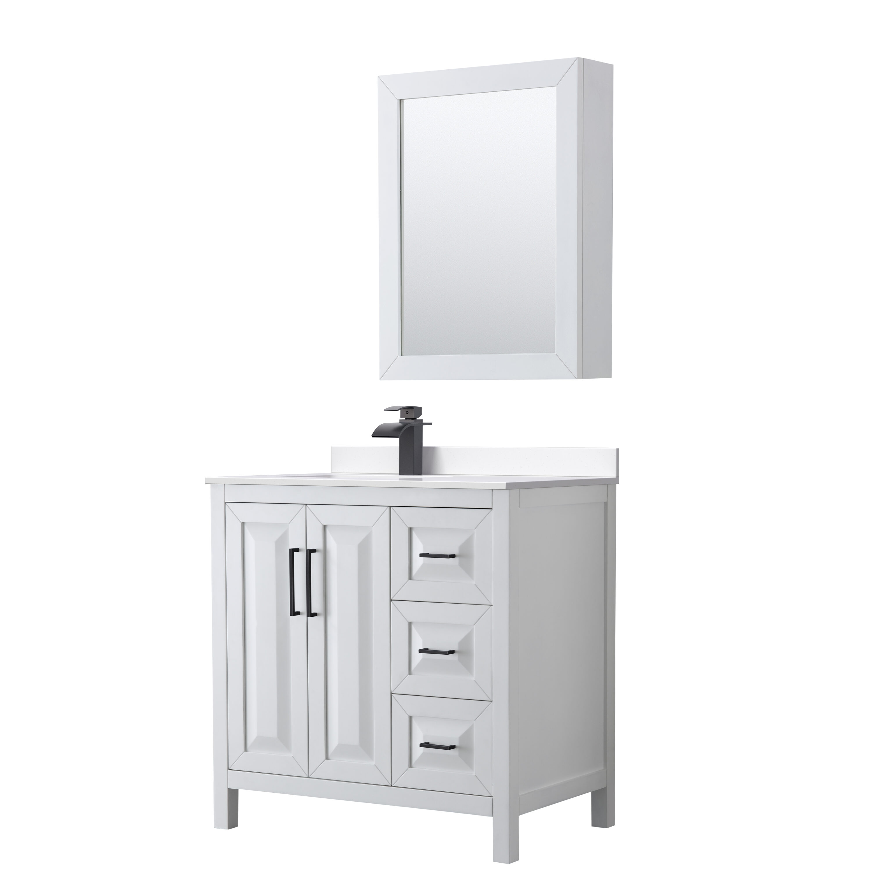 Wyndham Collection WCV252536SWBWCUNSMED Daria 36-in White Undermount Single Sink Bathroom Vanity with White Cultured Marble Top (Mirror Included)