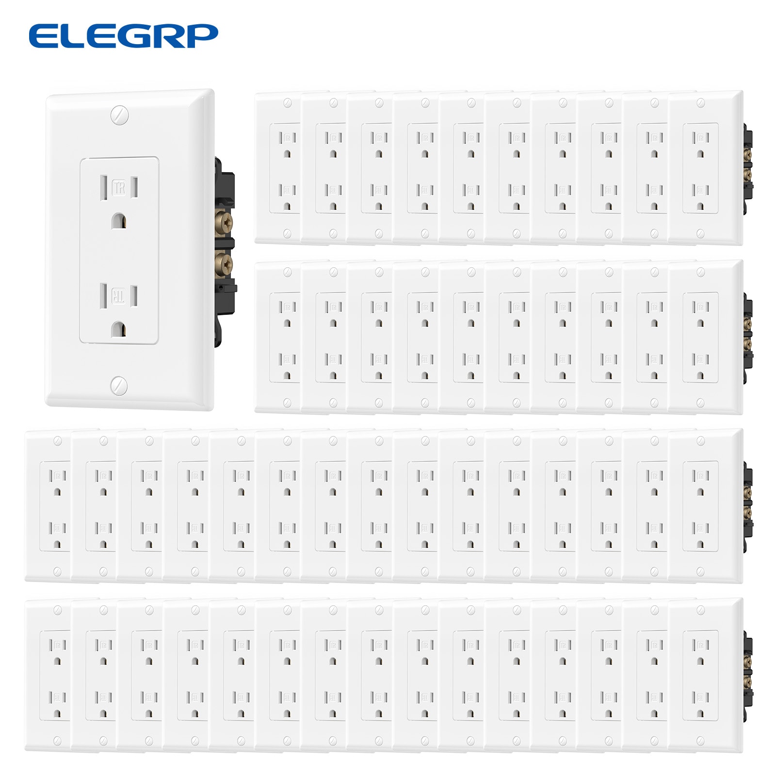 ELEGRP  Decorative Receptacles 2 Pole 3 Wire Grounding Tamper Resistant 15A 125V NEMA 5 15R White 50 Pack