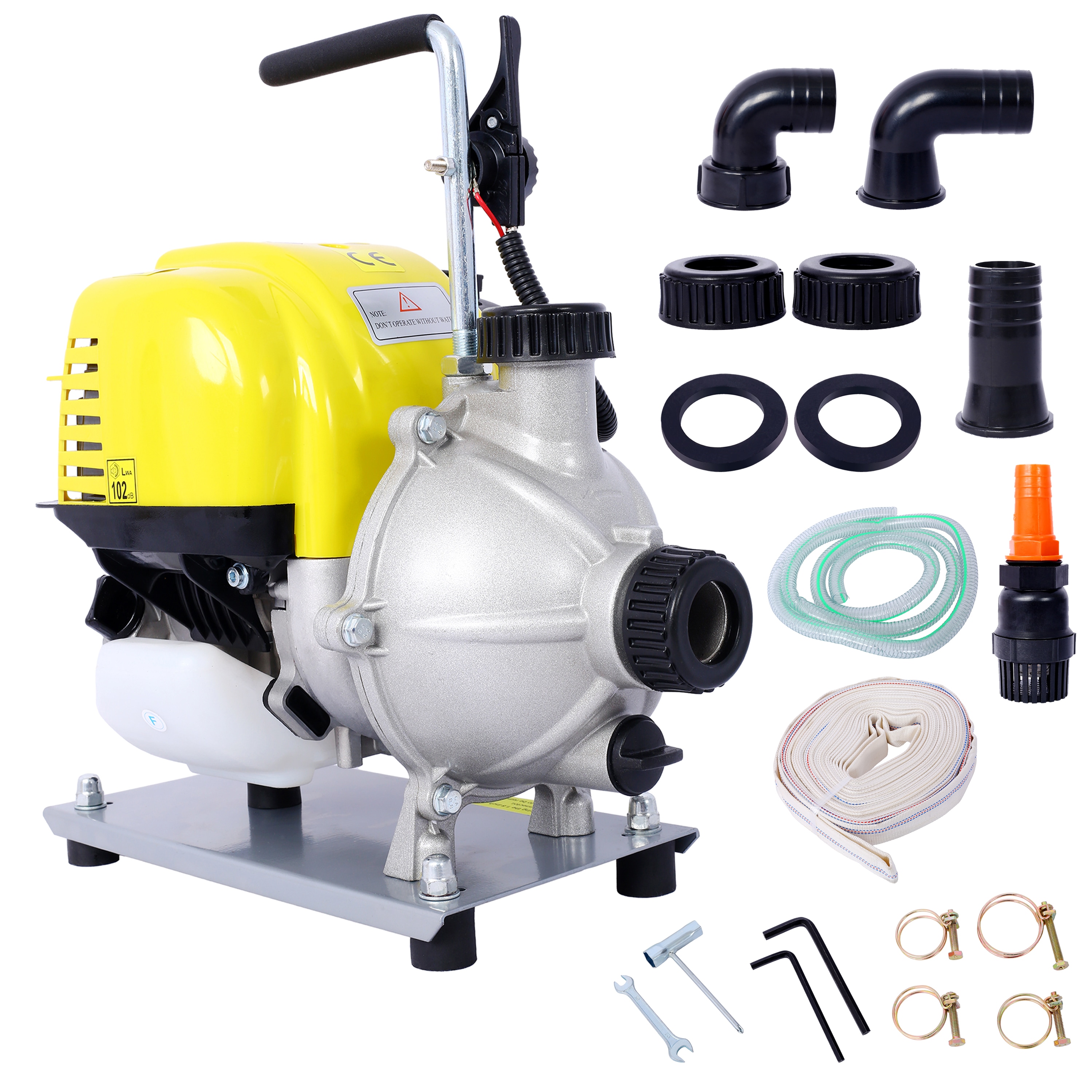 Tatayosi 38CC 4 Stroke Gasoline Water Pump Portable Gas Powered Transfer Pump Commercial Engine Water Pump for Flood Landscaping or Gardening Irrigation 8500r/min 10FT x 1 Inches Suction lay flat hose