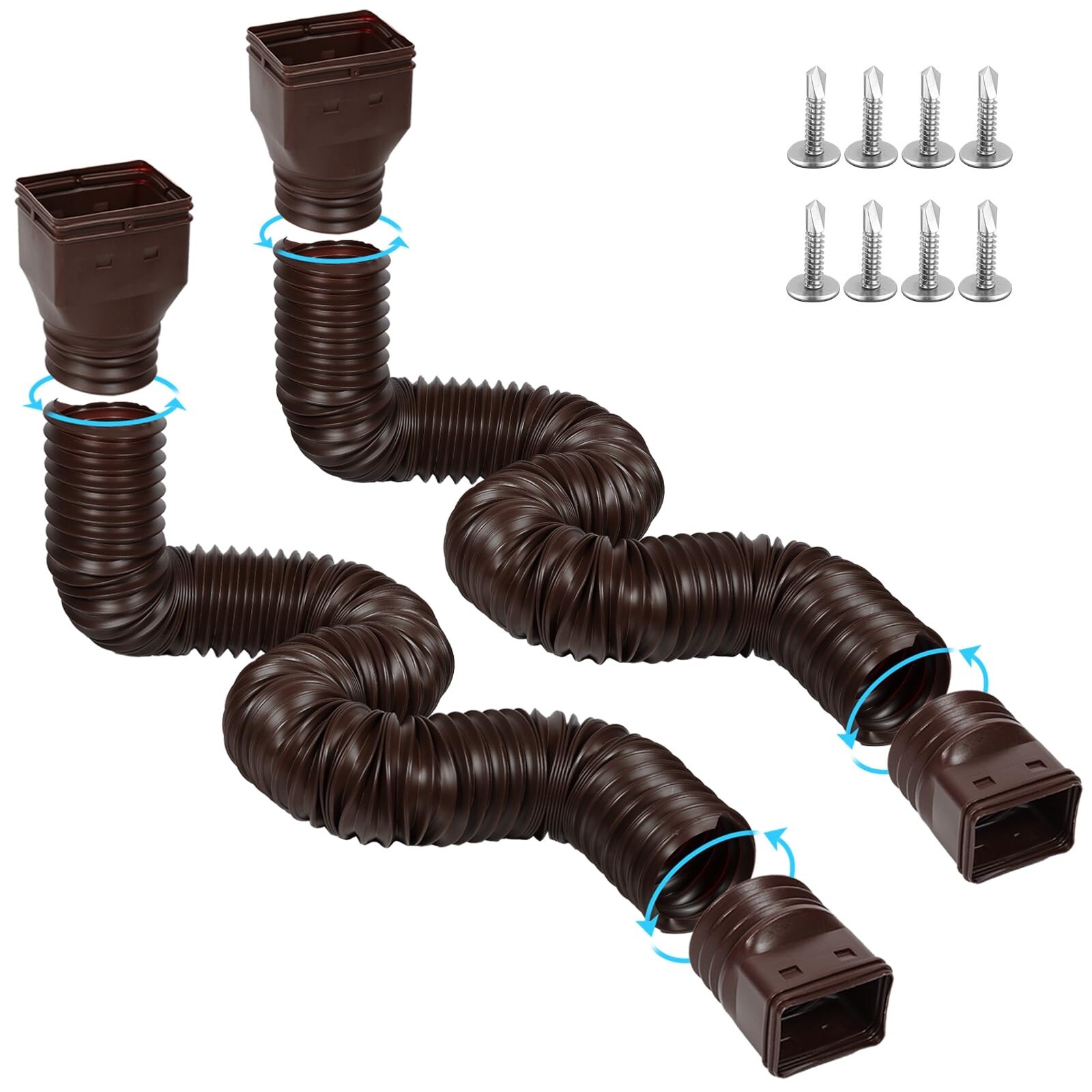 Misopily  Gutter Downspout Extensions Flexible 11 Foot Extendable Brown 4 Inch Diameter Fits Multiple Downspout Sizes Rainwater Drainage 2 Pack