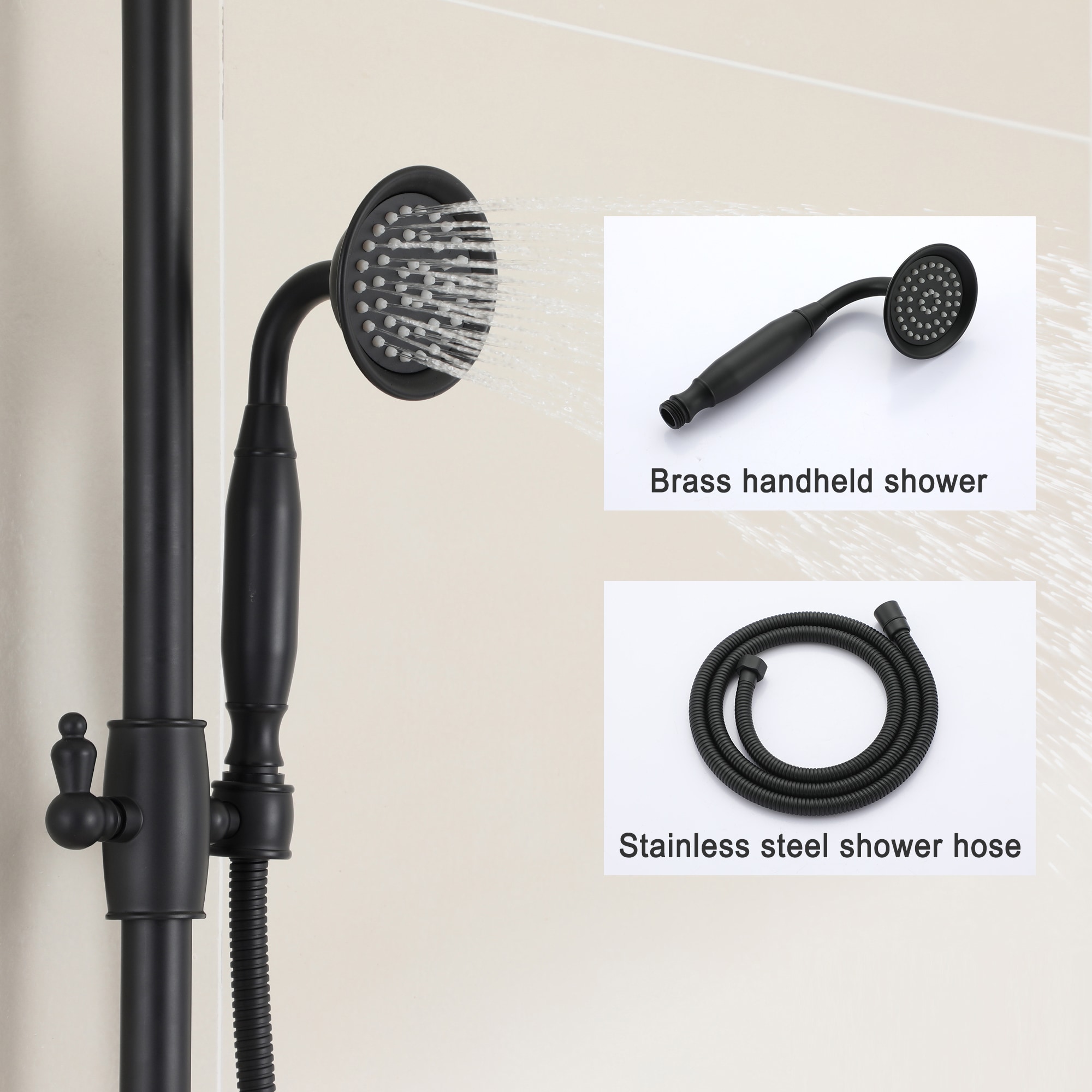 Clihome Black Dual Head Shower Faucet Bar System with 2-way Diverter ...