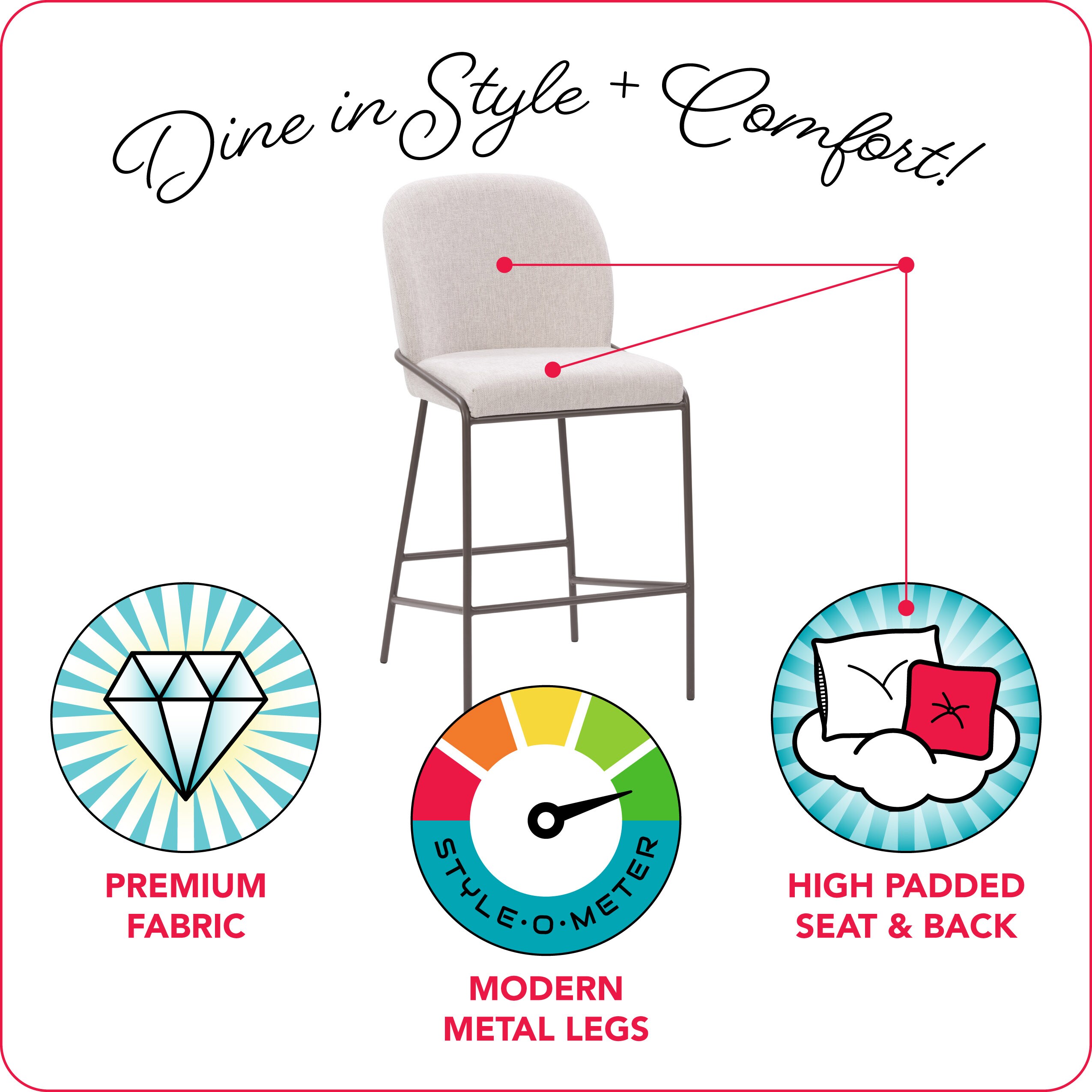 Blakeley 28'' Light Gray Twill Counter Stool with Iron Legs