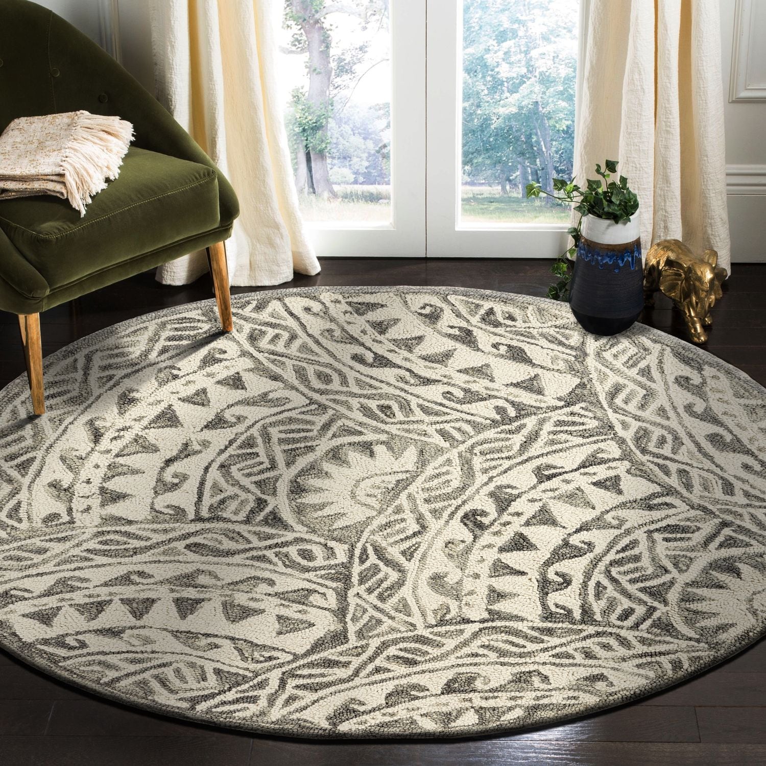 LR Home 9119A4084934J8 4 X 4 (ft) Wool Ivory/Gray Round Indoor Geometric Area Rug