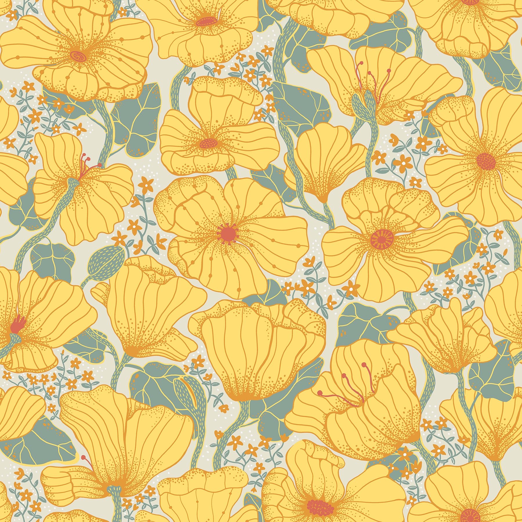 A-Street Prints 2932-65112 Lina 57.5-Sq. Feet Yellow Non-woven Floral Unpasted Wallpaper
