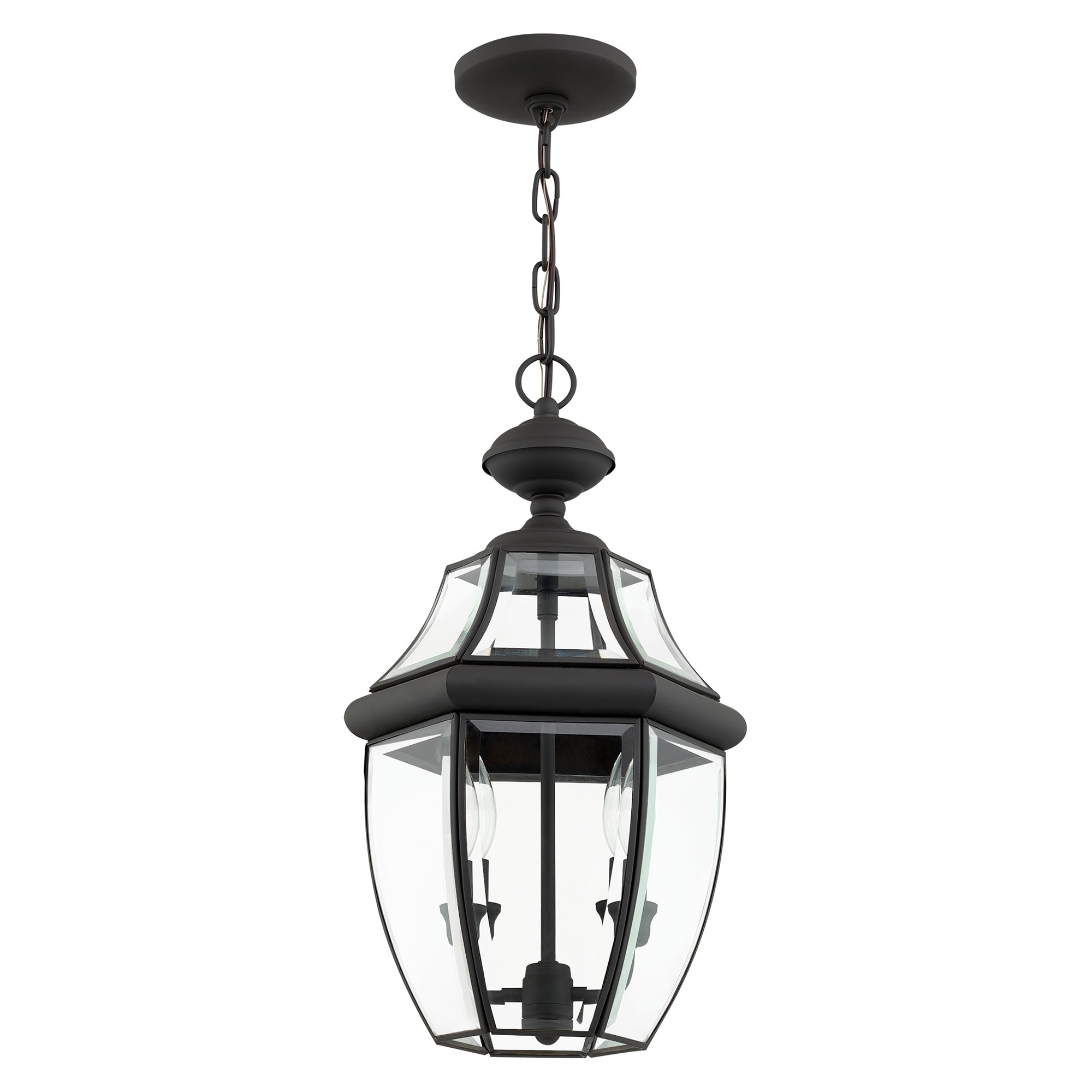 Black Beveled Glass 2-Light Outdoor Hanging Lantern