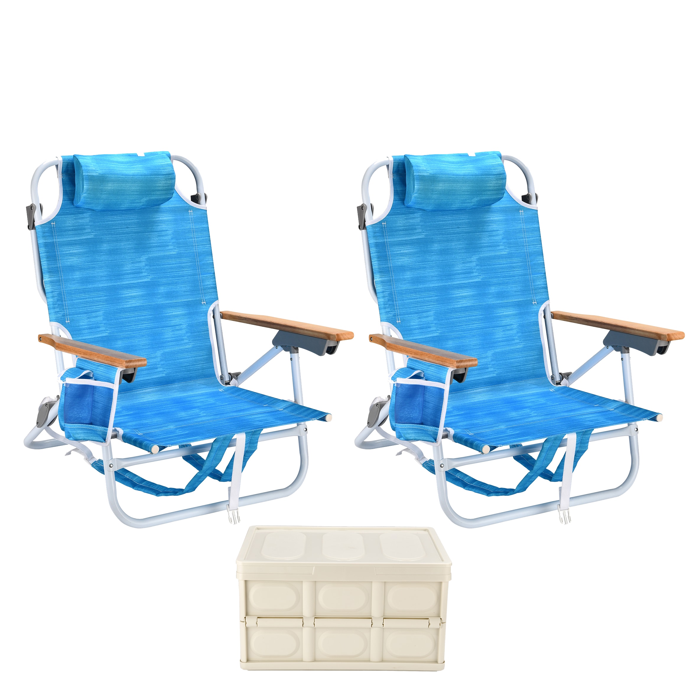 Kahomvis BEACH-QP109-265 Polyester Black+ Blue white stripes Folding Beach chair Adjustable and